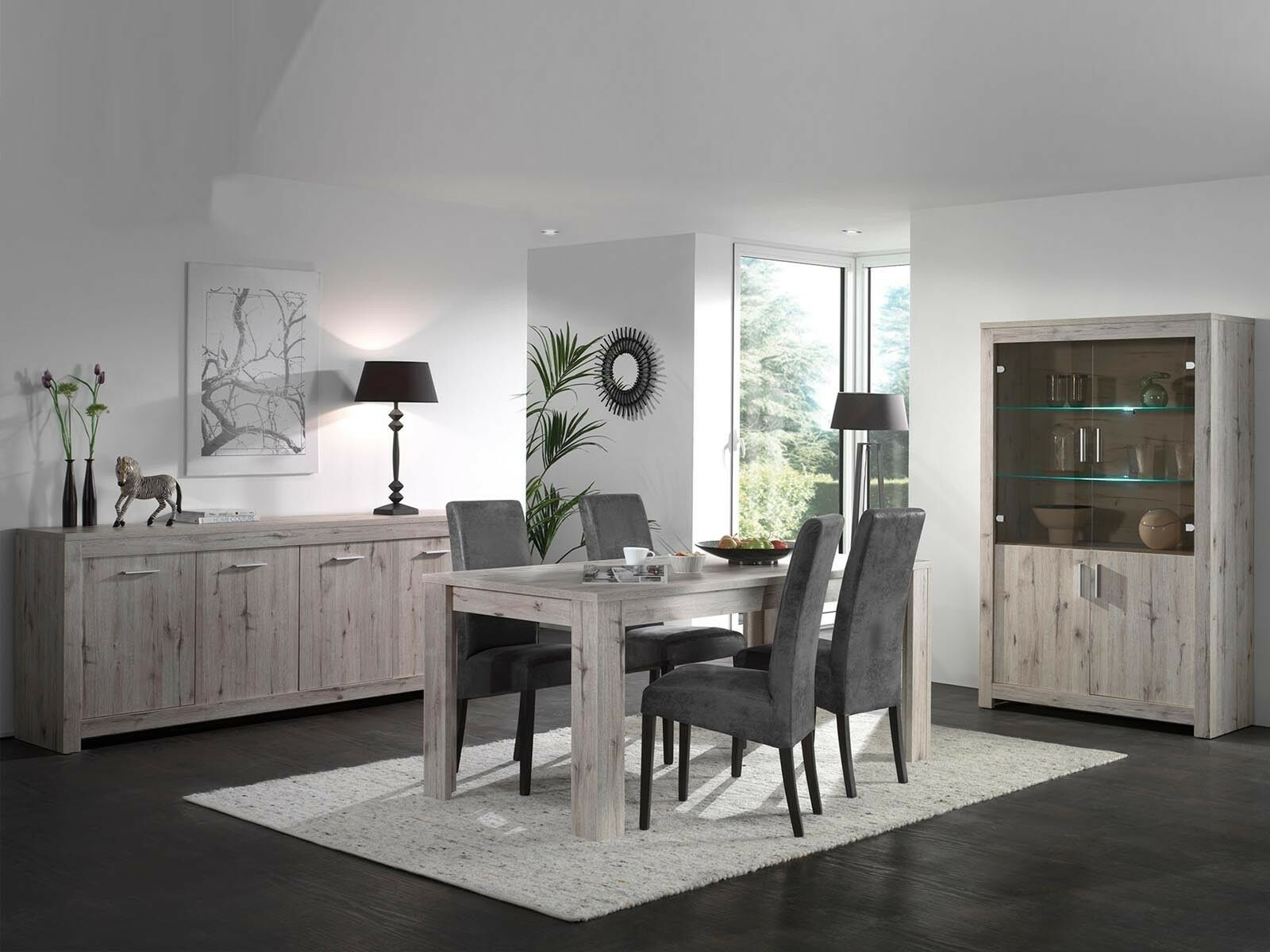 Salle à manger complète SORELLA avec vitrine de style industriel