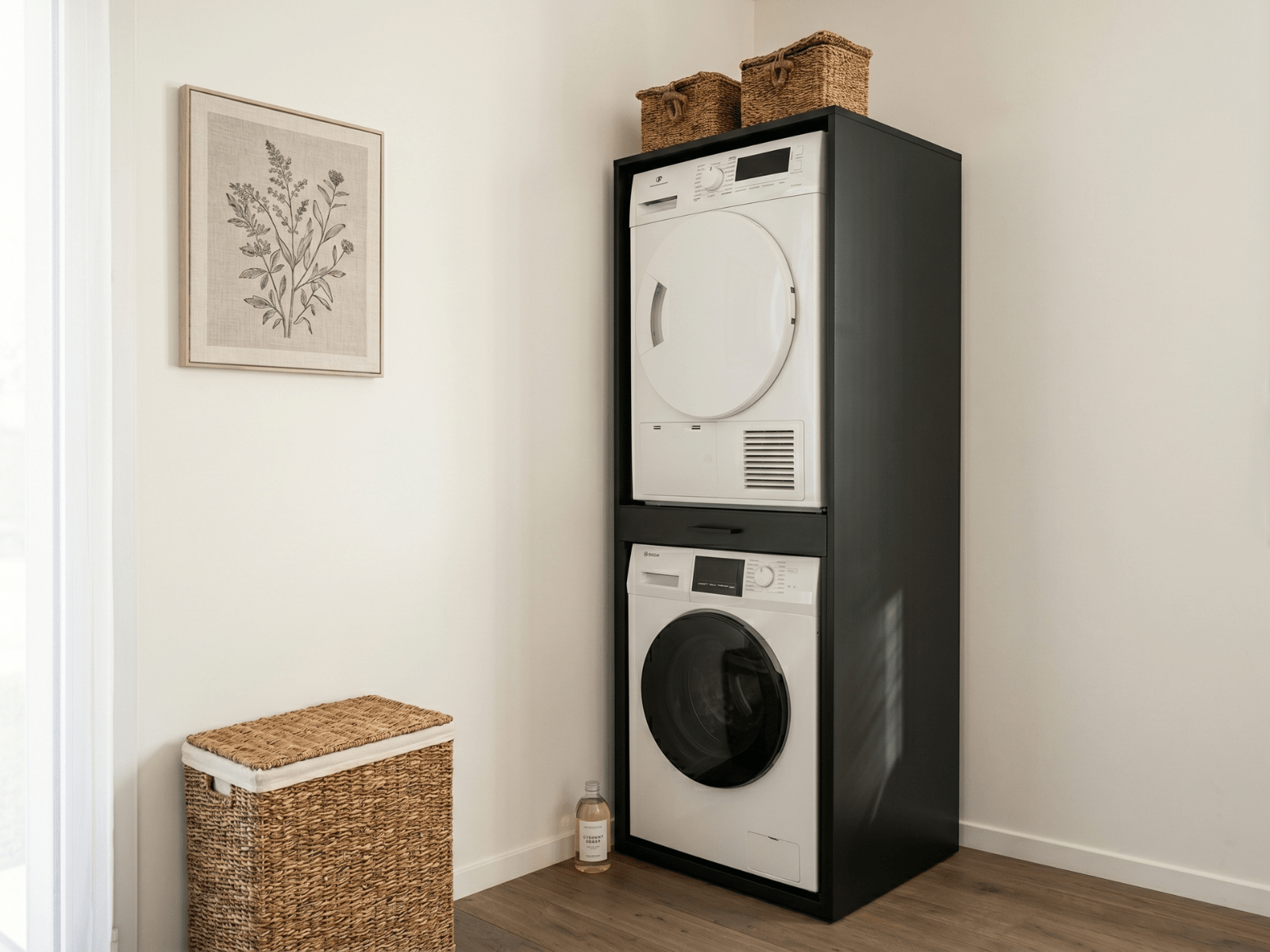 Meuble buanderie pour machine à laver et sèche-linge côte à côte