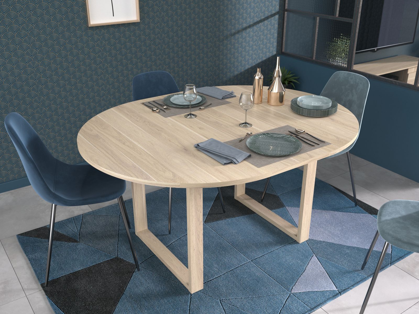 Table repas extensible WENZABIA 120 > 155 cm chêne dakota