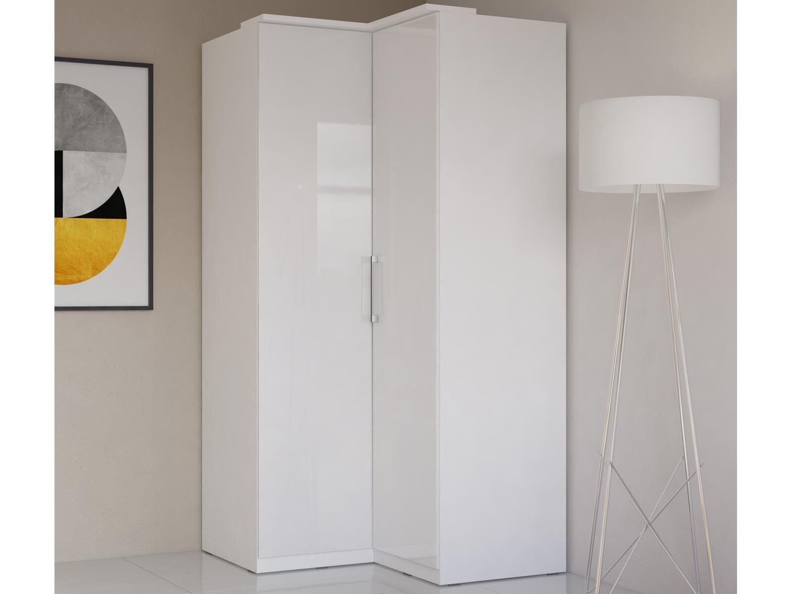 Armoire d'angle OPTICO 2 portes blanc/blanc brillant
