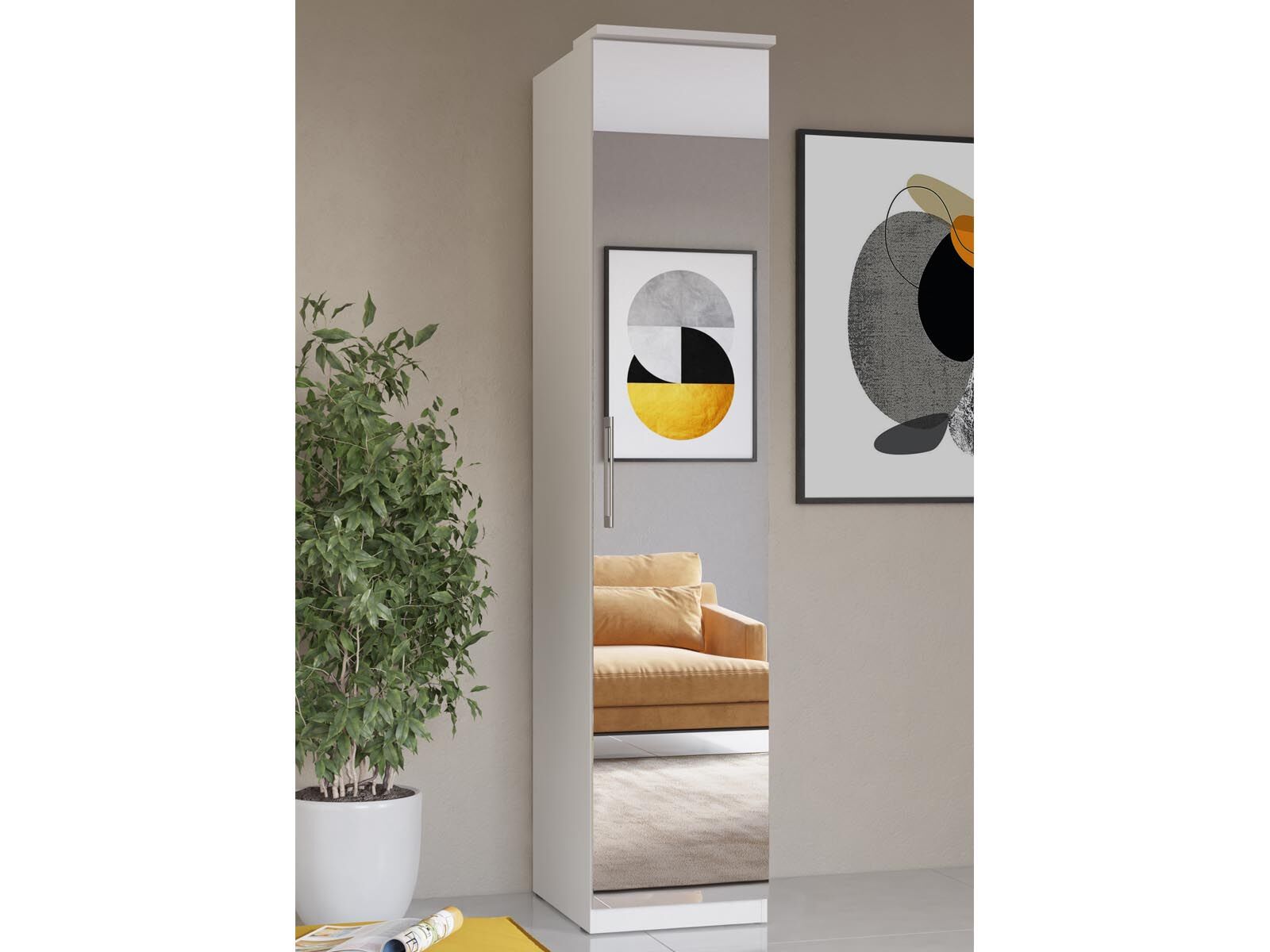 Armoire OPTICO 1 porte blanc/blanc brillant avec miroir