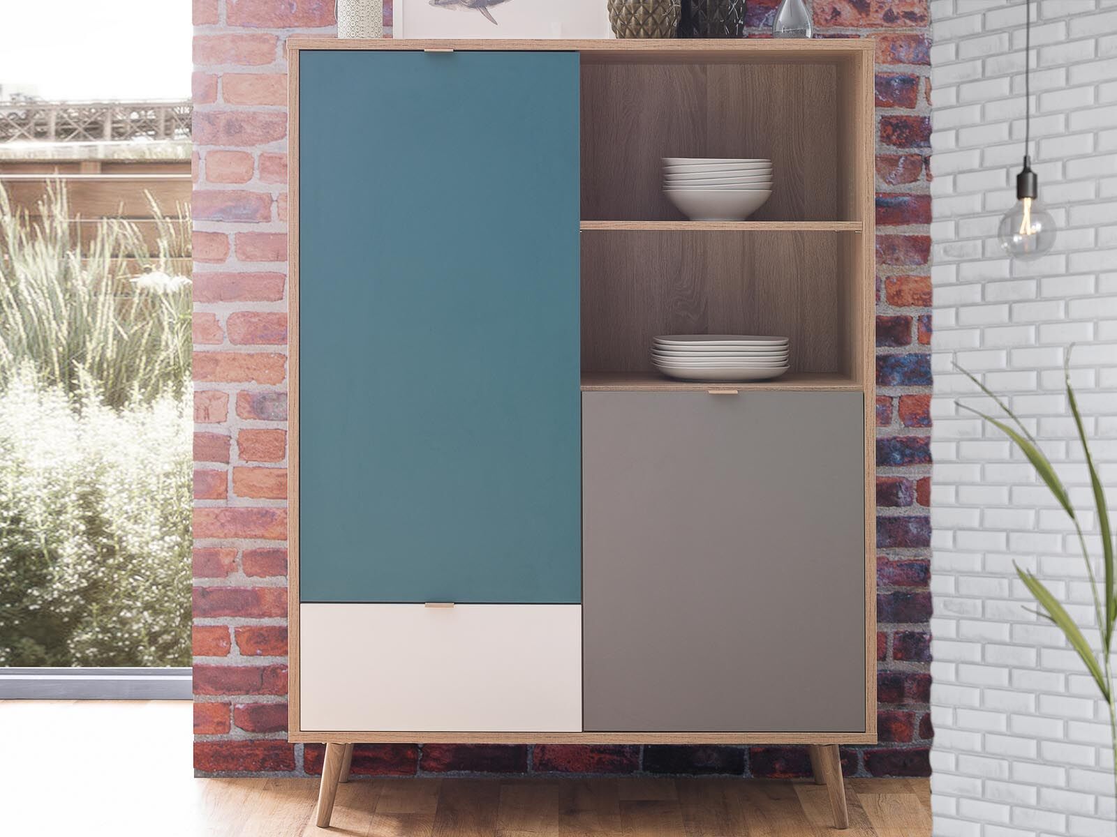 Commode CURACAO 2 portes 1 tiroir chêne sonoma/tricolore