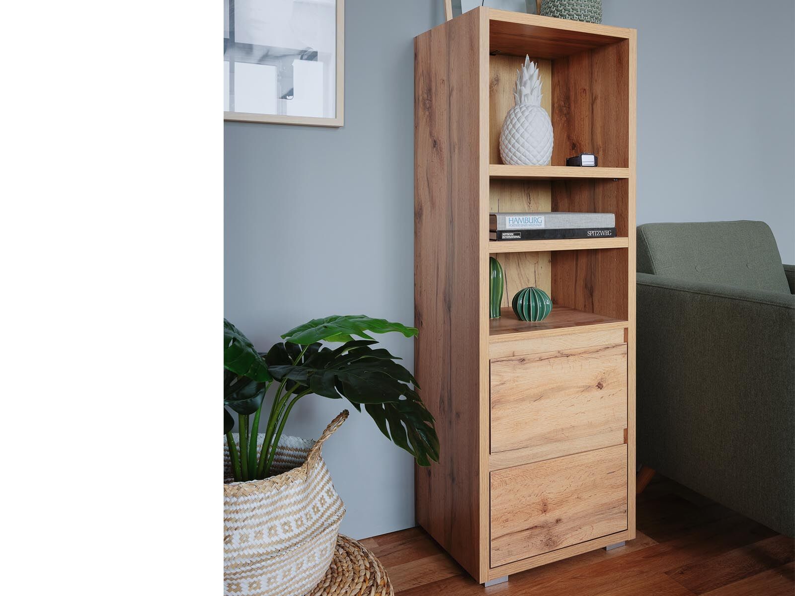 Bibliothèque IMANO 2 tiroirs 3 niche chêne doré