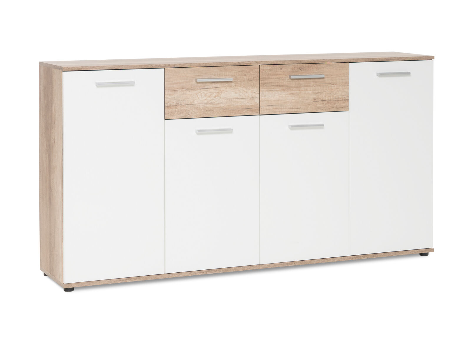 Commode JACKO 4 portes 2 tiroirs chêne sonoma/blanc