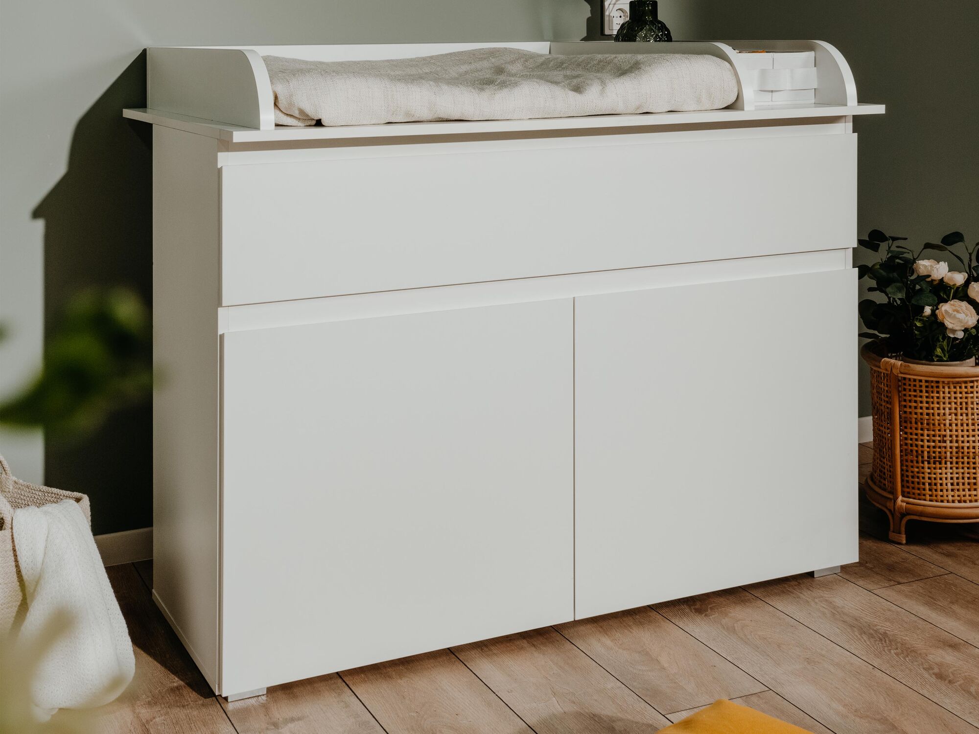 Commode avec planche à langer IMMA 2 portes 1 tiroir blanc