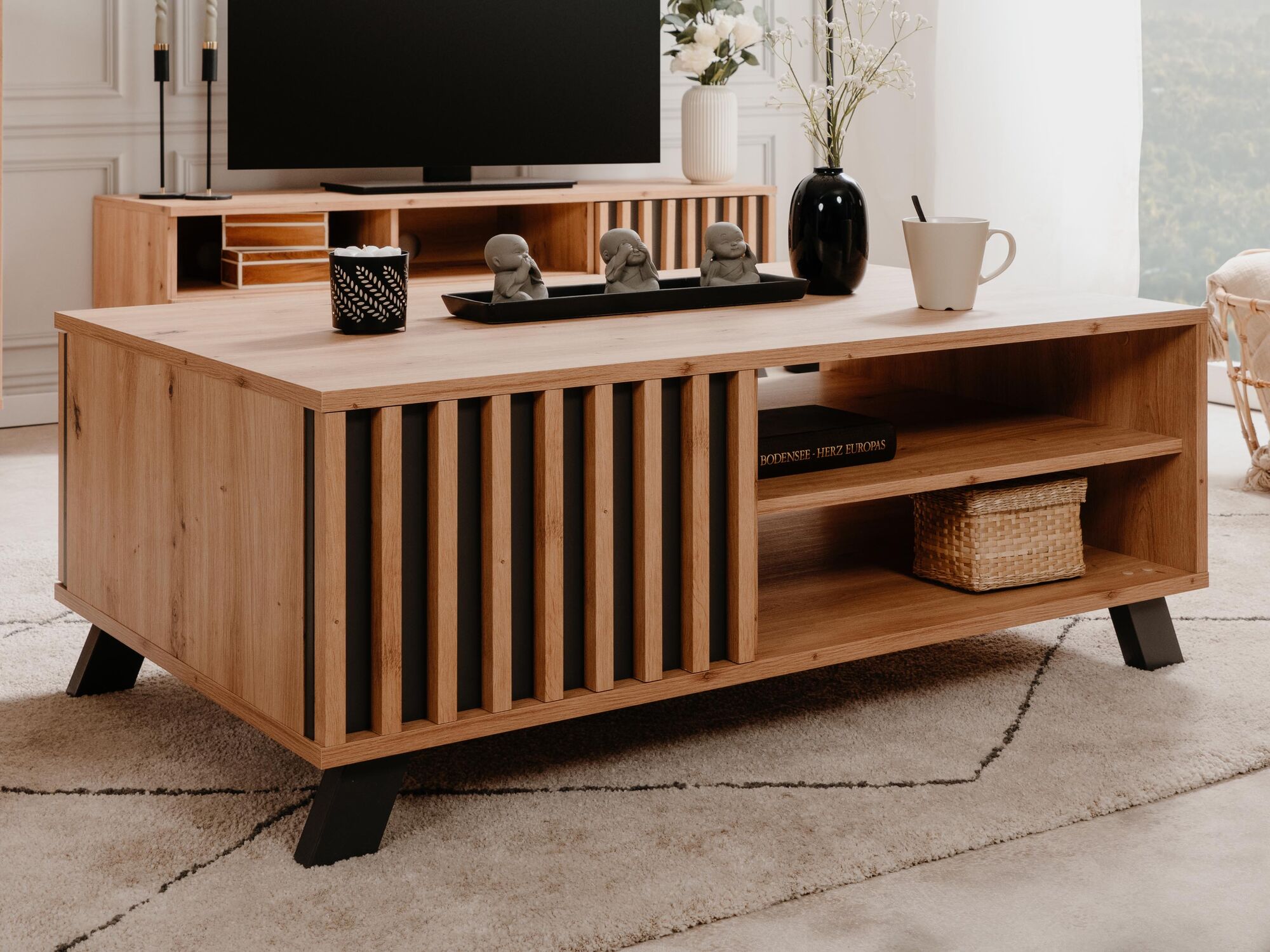 Table basse rectangulaire MEDINA chêne artisan/anthracite