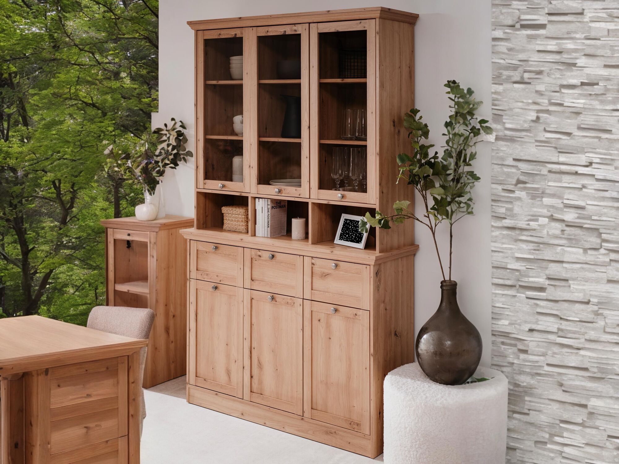 Vitrine TIMITA DELUXE 6 portes 3 tiroirs chêne artisan