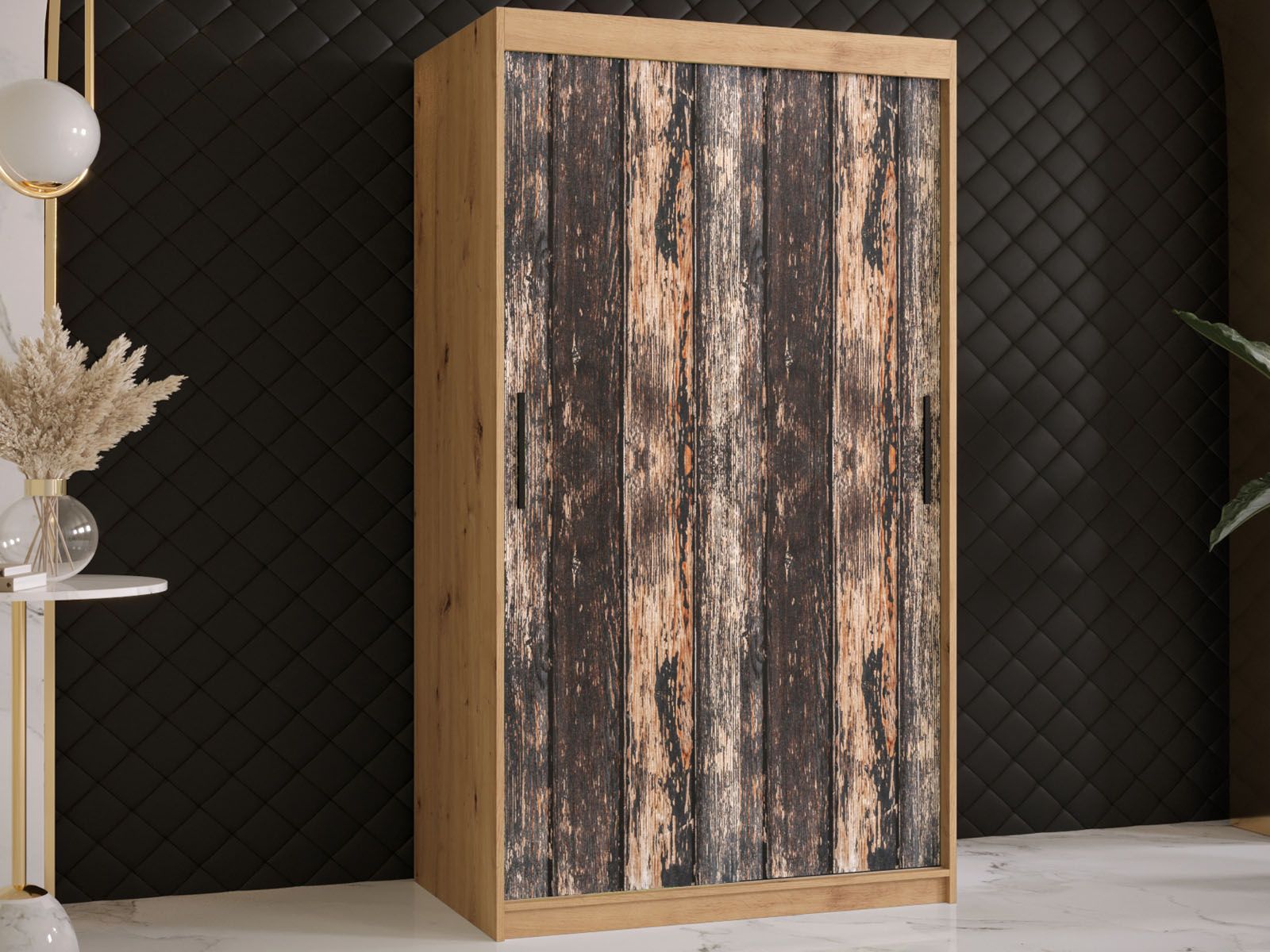 Armoire TODY 2 portes coulissantes 100 cm chêne artisan