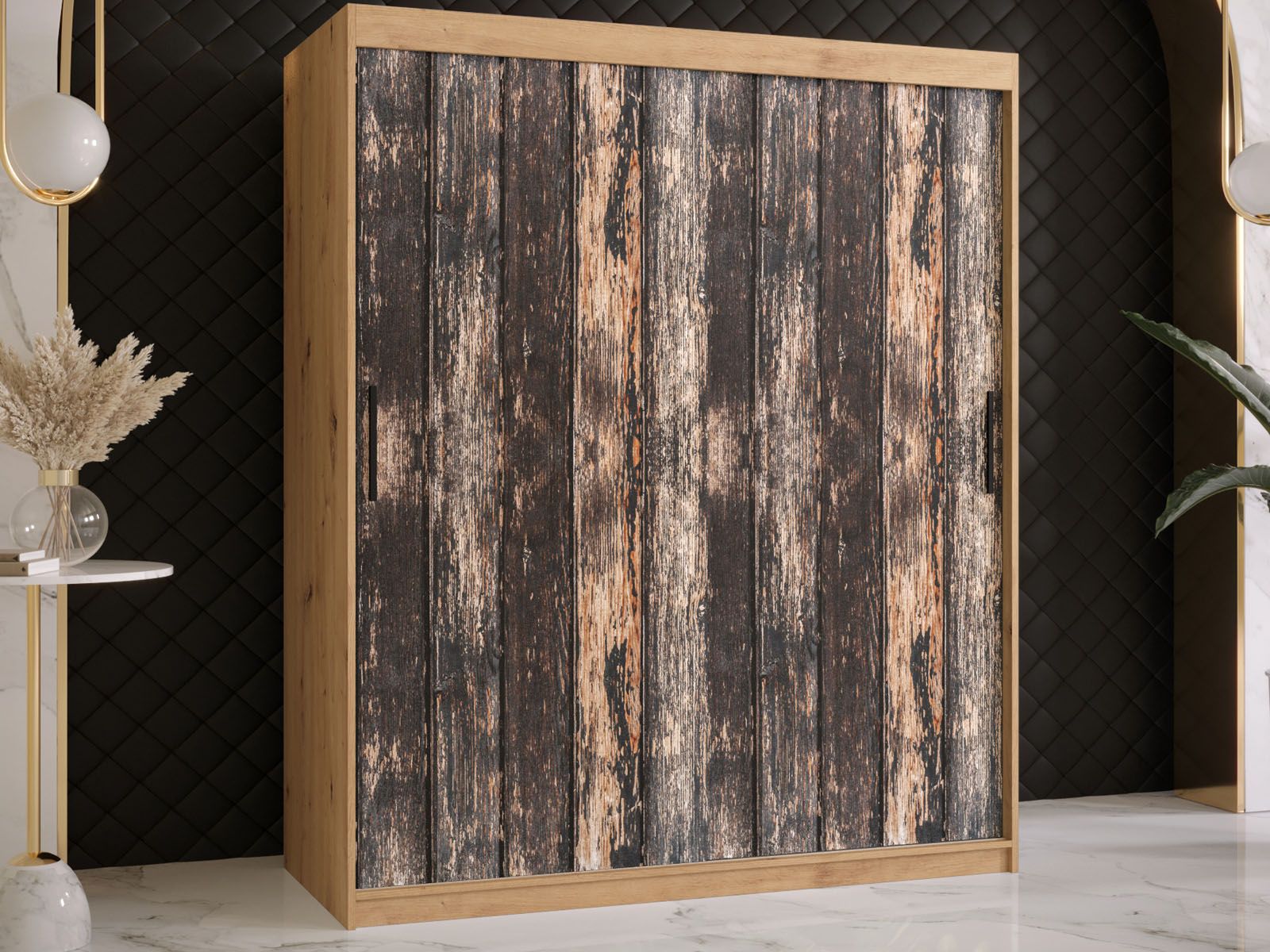 Armoire TODY 2 portes coulissantes 150 cm chêne artisan