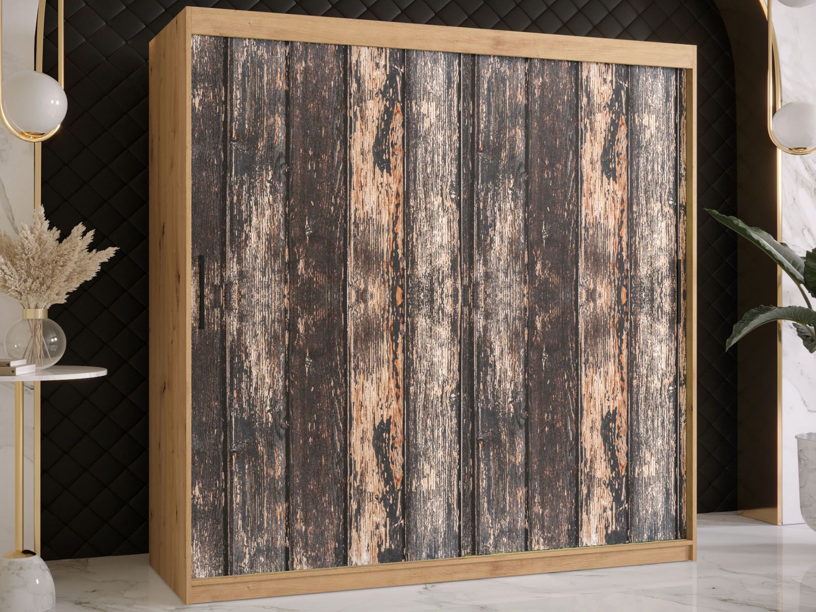 Armoire TODY 2 portes coulissantes 180 cm chêne artisan