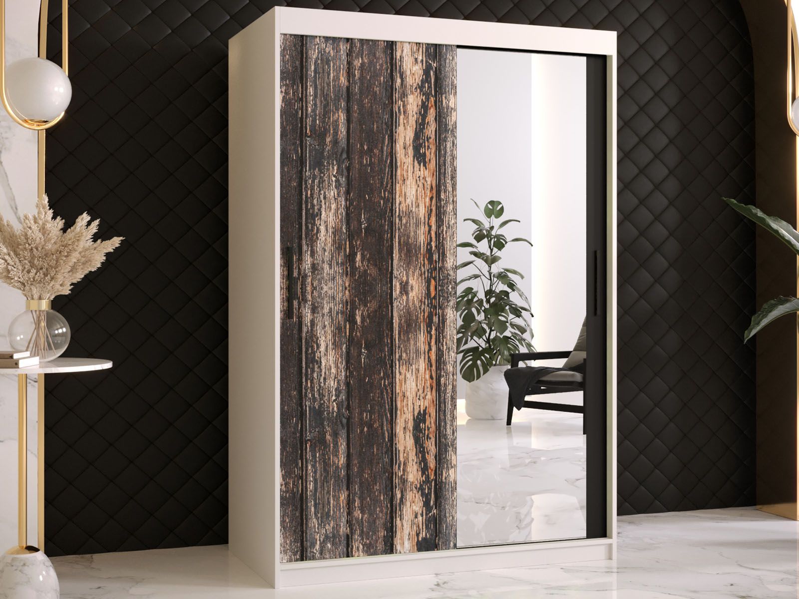 Armoire TODY 2 portes coulissantes 120 cm blanc avec miroir