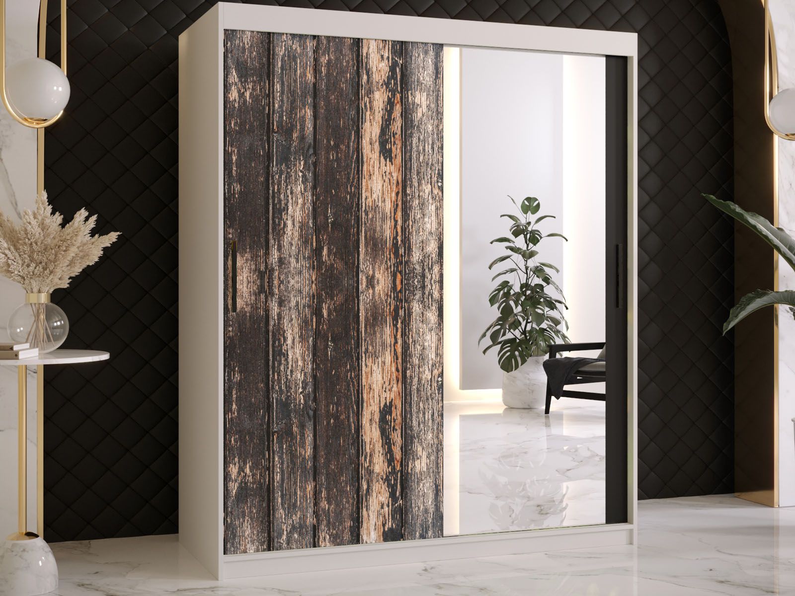Armoire TODY 2 portes coulissantes 150 cm blanc avec miroir
