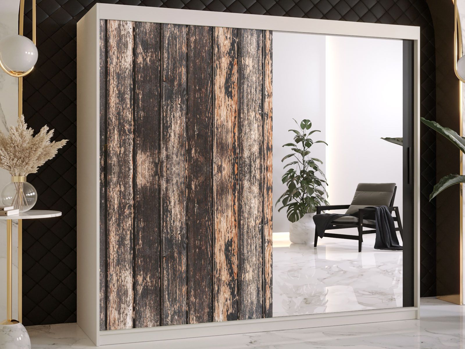 Armoire TODY 2 portes coulissantes 200 cm blanc avec miroir