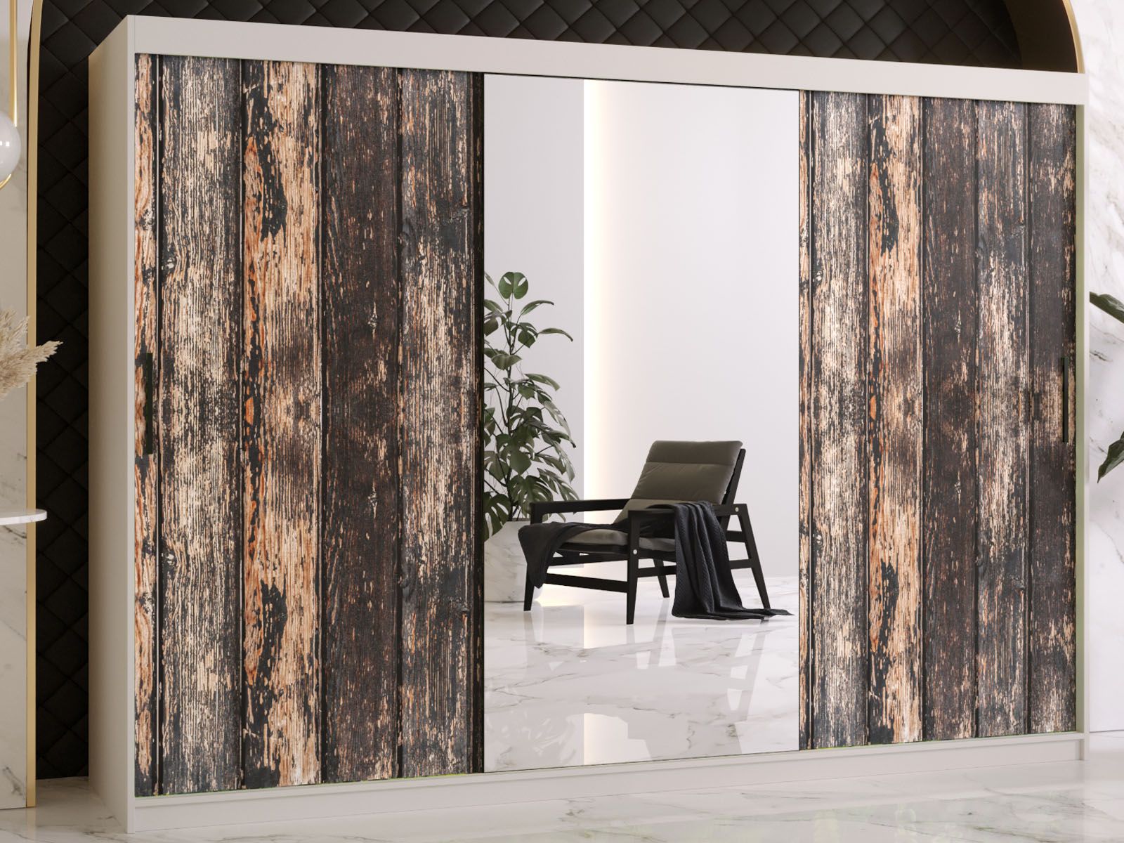 Armoire TODY 2 portes coulissantes 250 cm blanc avec miroir