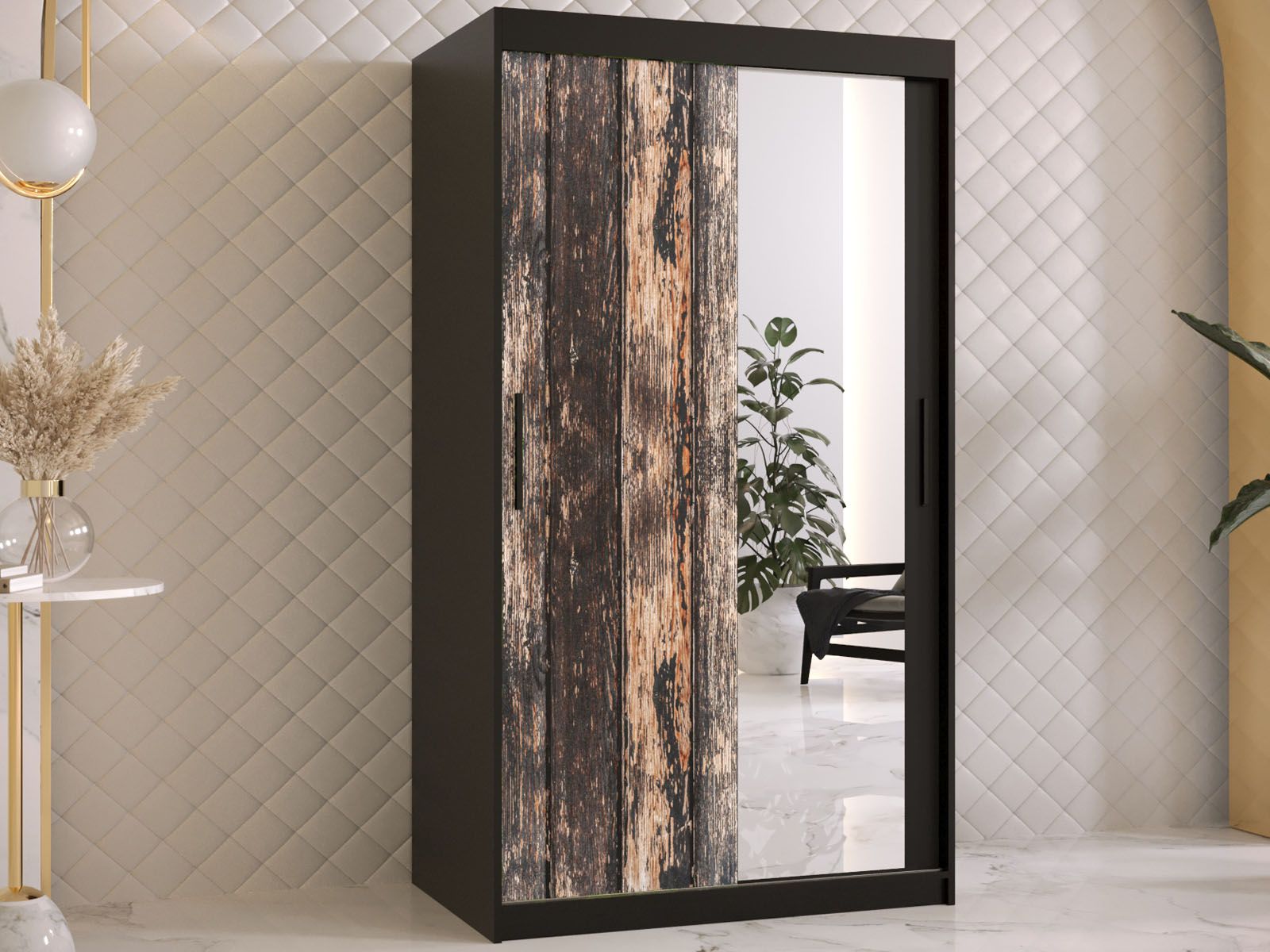Armoire TODY 2 portes coulissantes 100 cm noir avec miroir