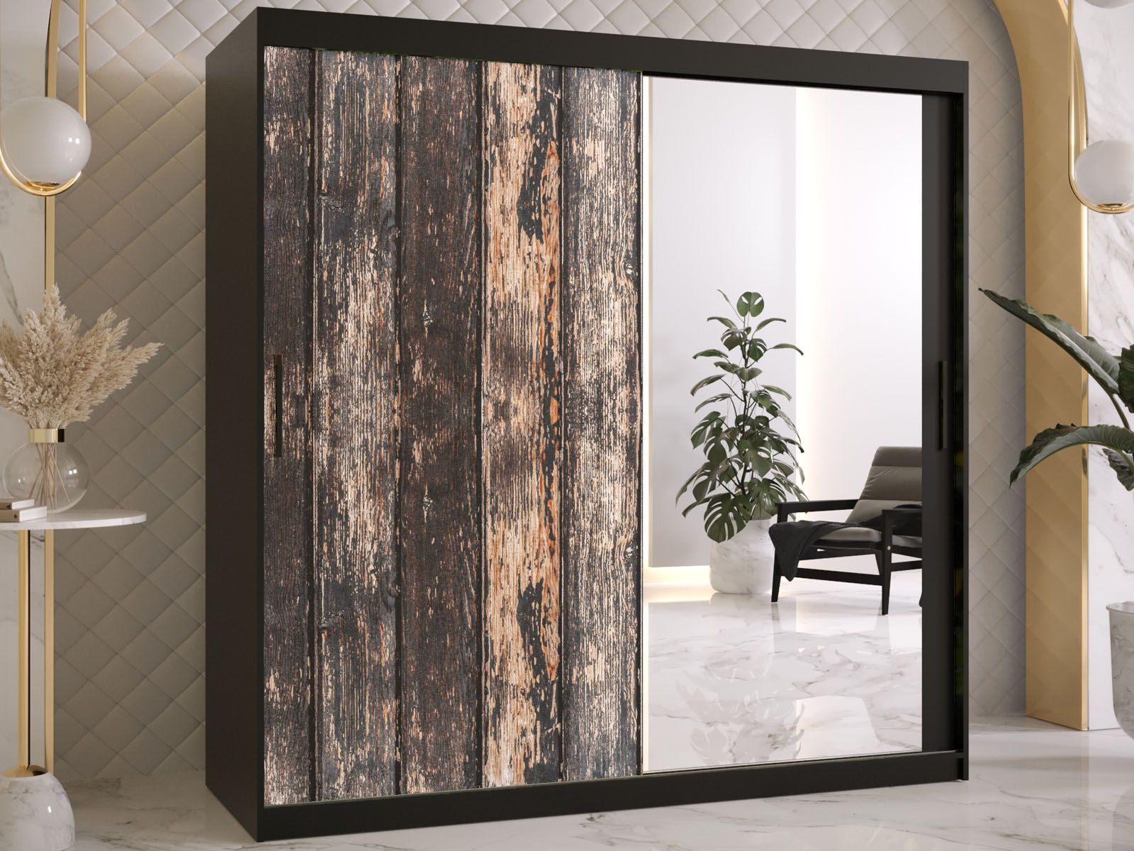 Armoire TODY 2 portes coulissantes 180 cm noir avec miroir