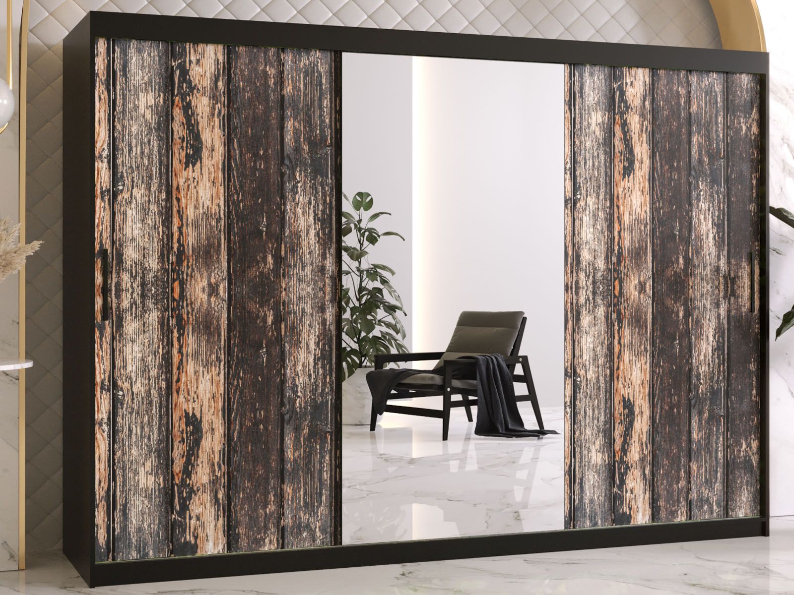 Armoire TODY 2 portes coulissantes 250 cm noir avec miroir