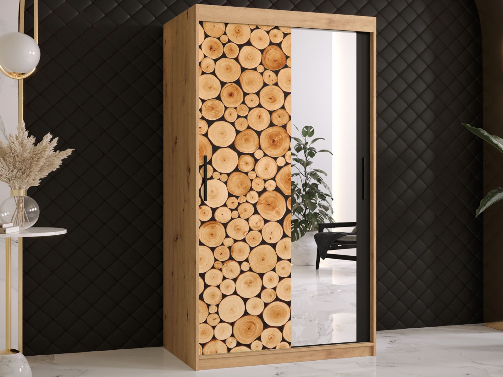Armoire SOSNY 2 portes coulissantes 100 cm chêne artisan avec miroir