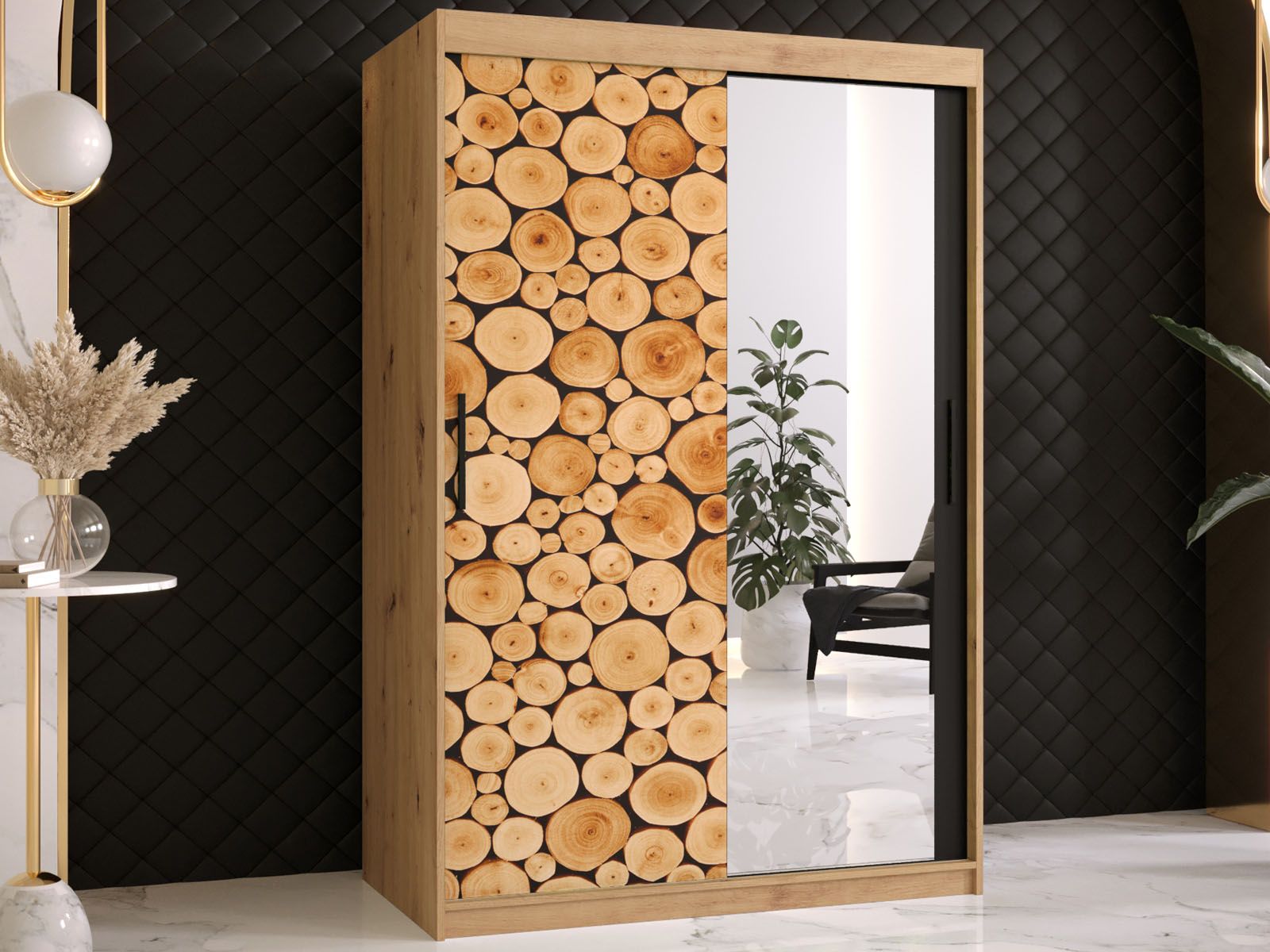 Armoire SOSNY 2 portes coulissantes 120 cm chêne artisan avec miroir