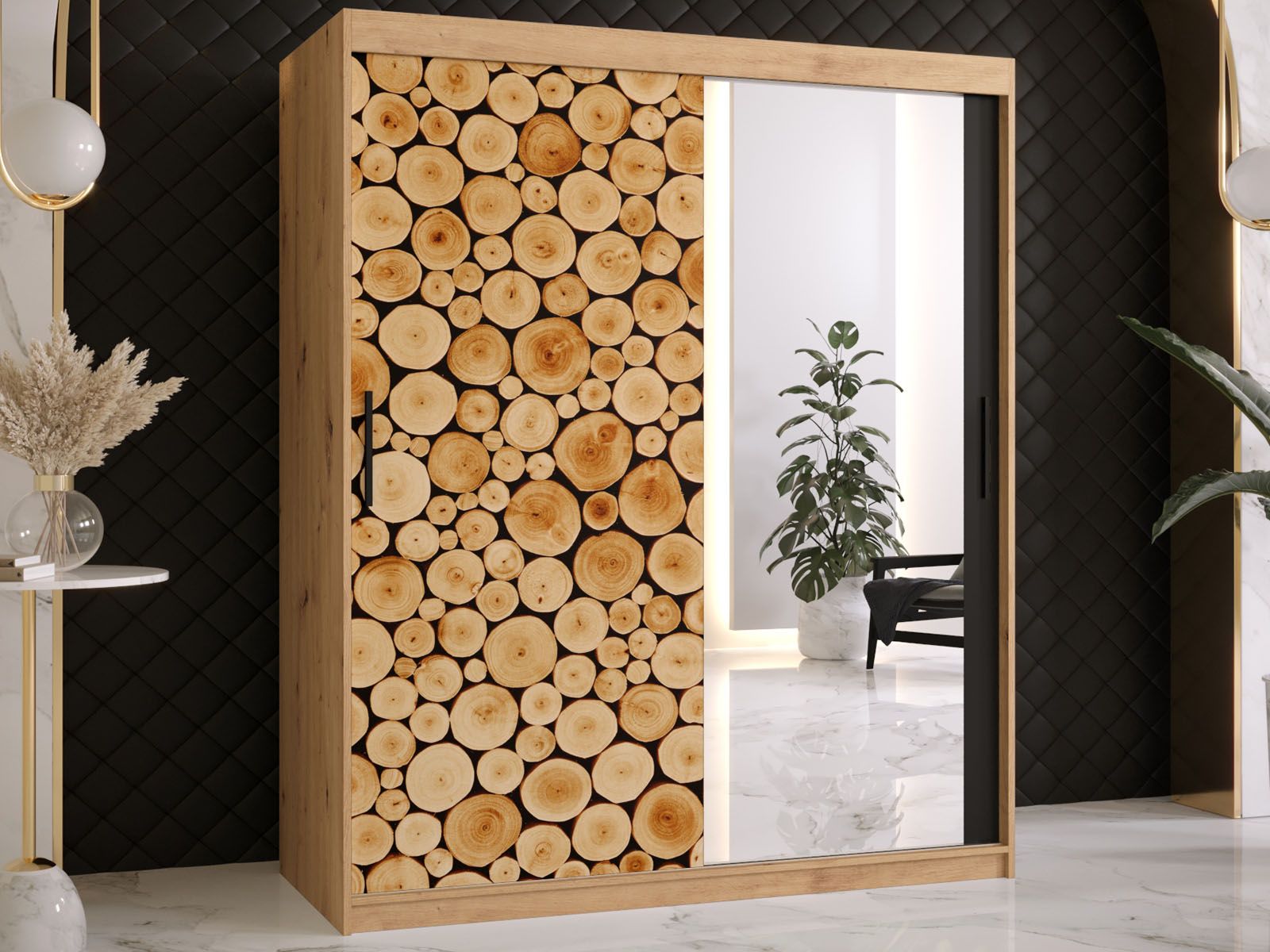 Armoire SOSNY 2 portes coulissantes 150 cm chêne artisan avec miroir