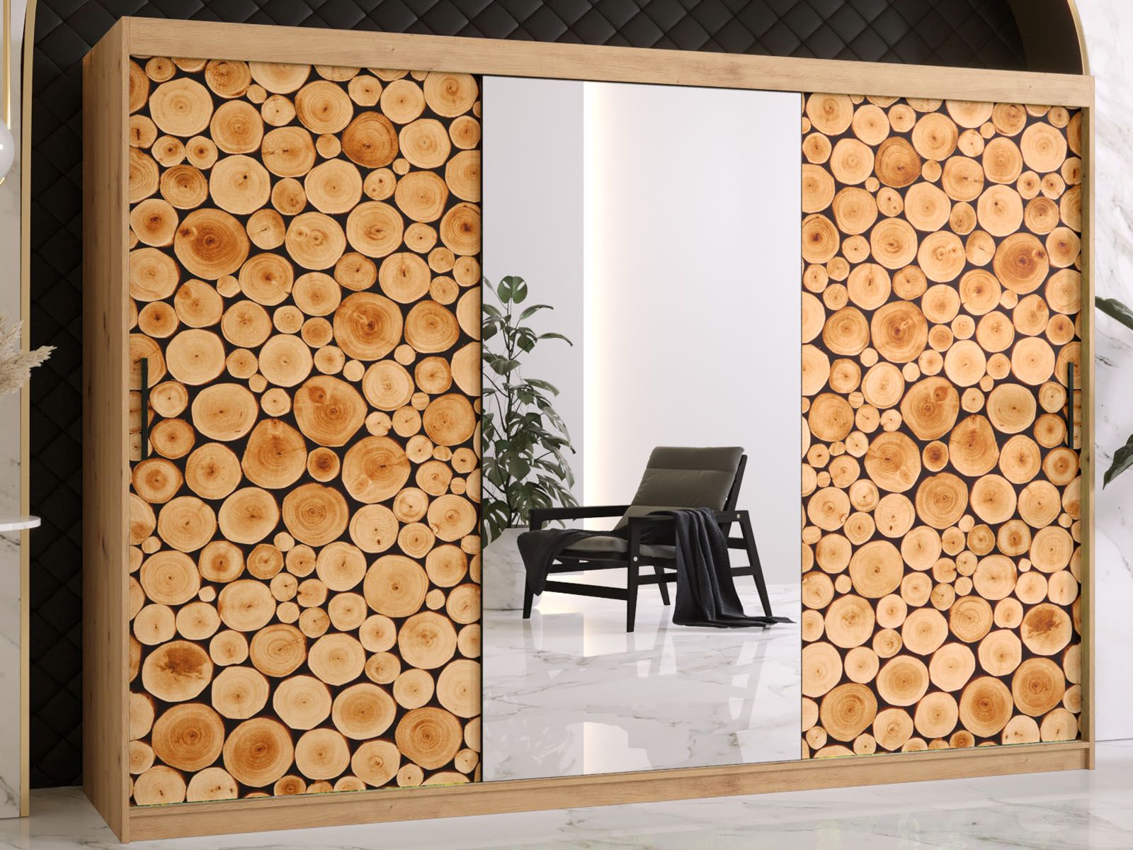 Armoire SOSNY 3 portes coulissantes 250 cm chêne artisan avec miroir