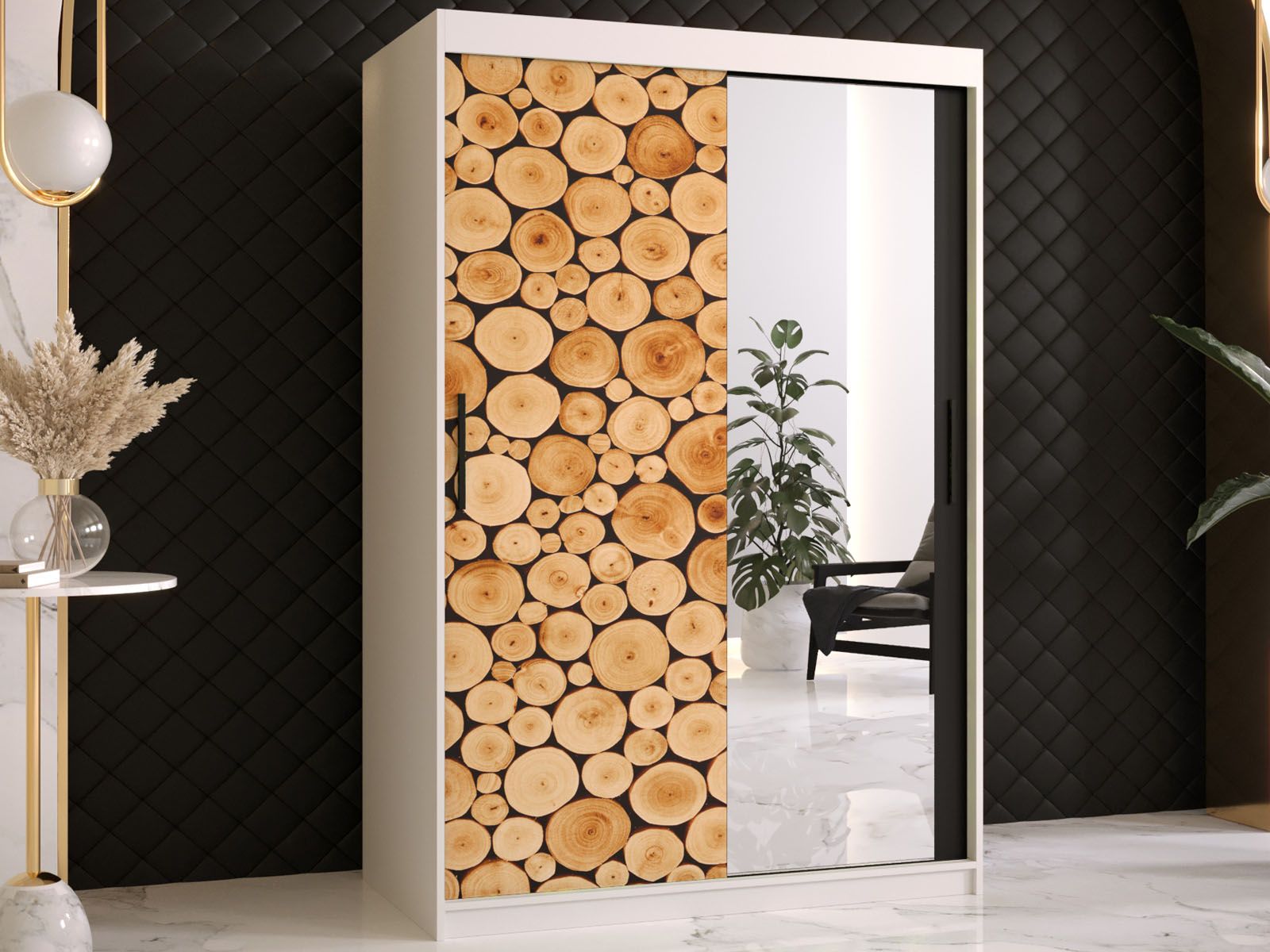 Armoire SOSNY 2 portes coulissantes 120 cm blanc avec miroir