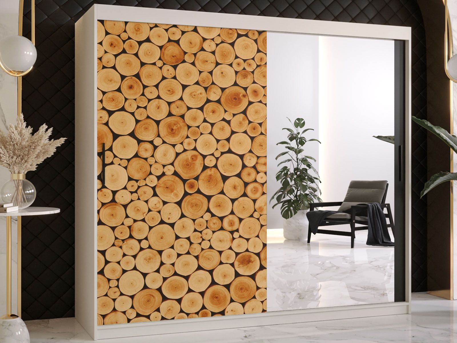 Armoire SOSNY 2 portes coulissantes 200 cm blanc avec miroir