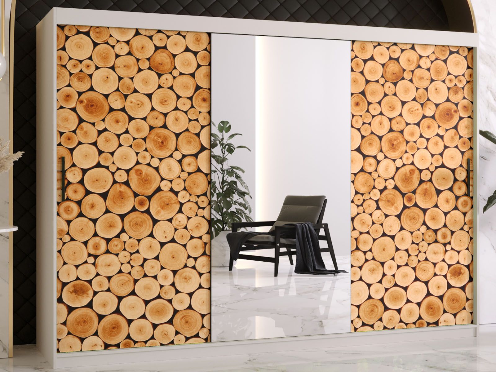 Armoire SOSNY 3 portes coulissantes 250 cm blanc avec miroir