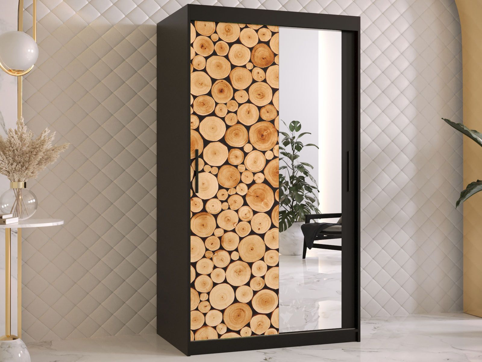 Armoire SOSNY 2 portes coulissantes 100 cm noir avec miroir