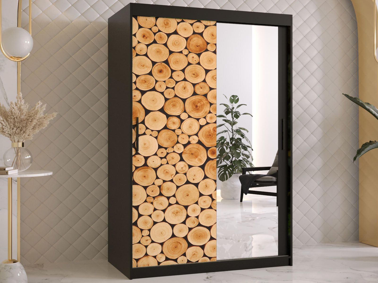 Armoire SOSNY 2 portes coulissantes 120 cm noir avec miroir