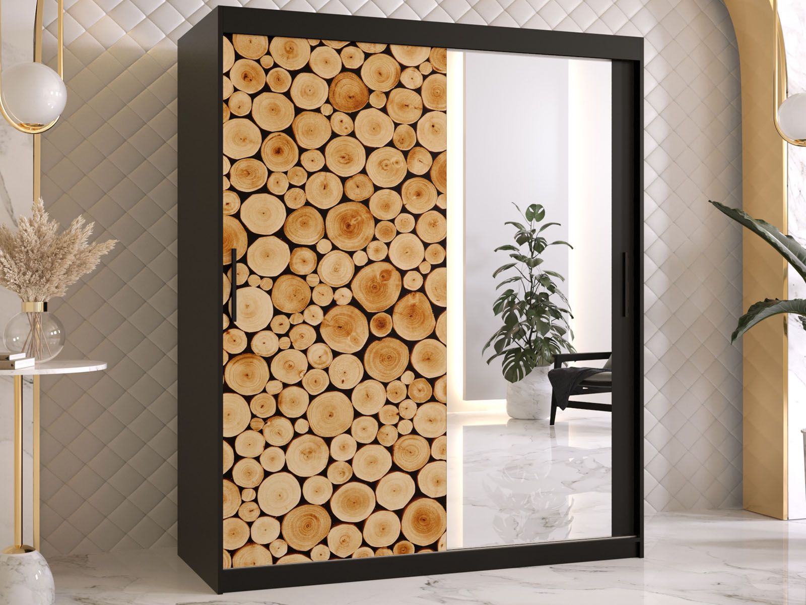 Armoire SOSNY 2 portes coulissantes 150 cm noir avec miroir