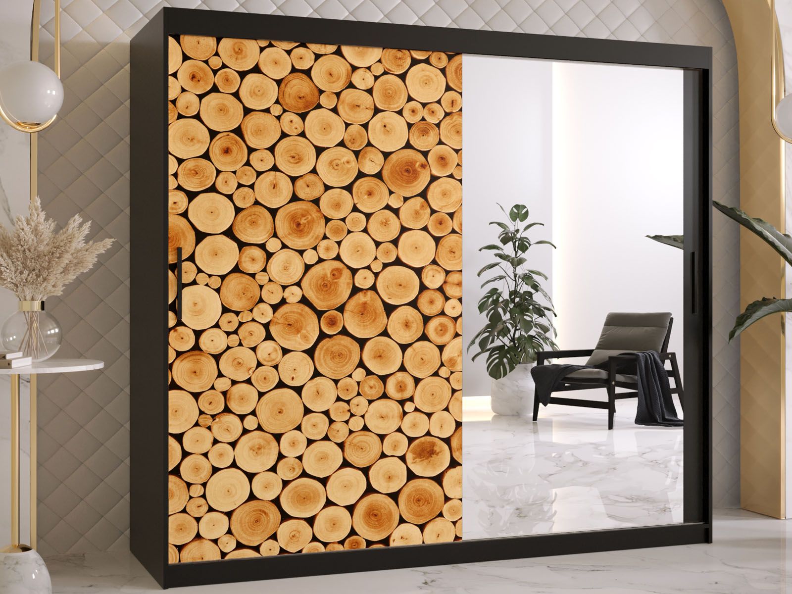 Armoire SOSNY 2 portes coulissantes 200 cm noir avec miroir