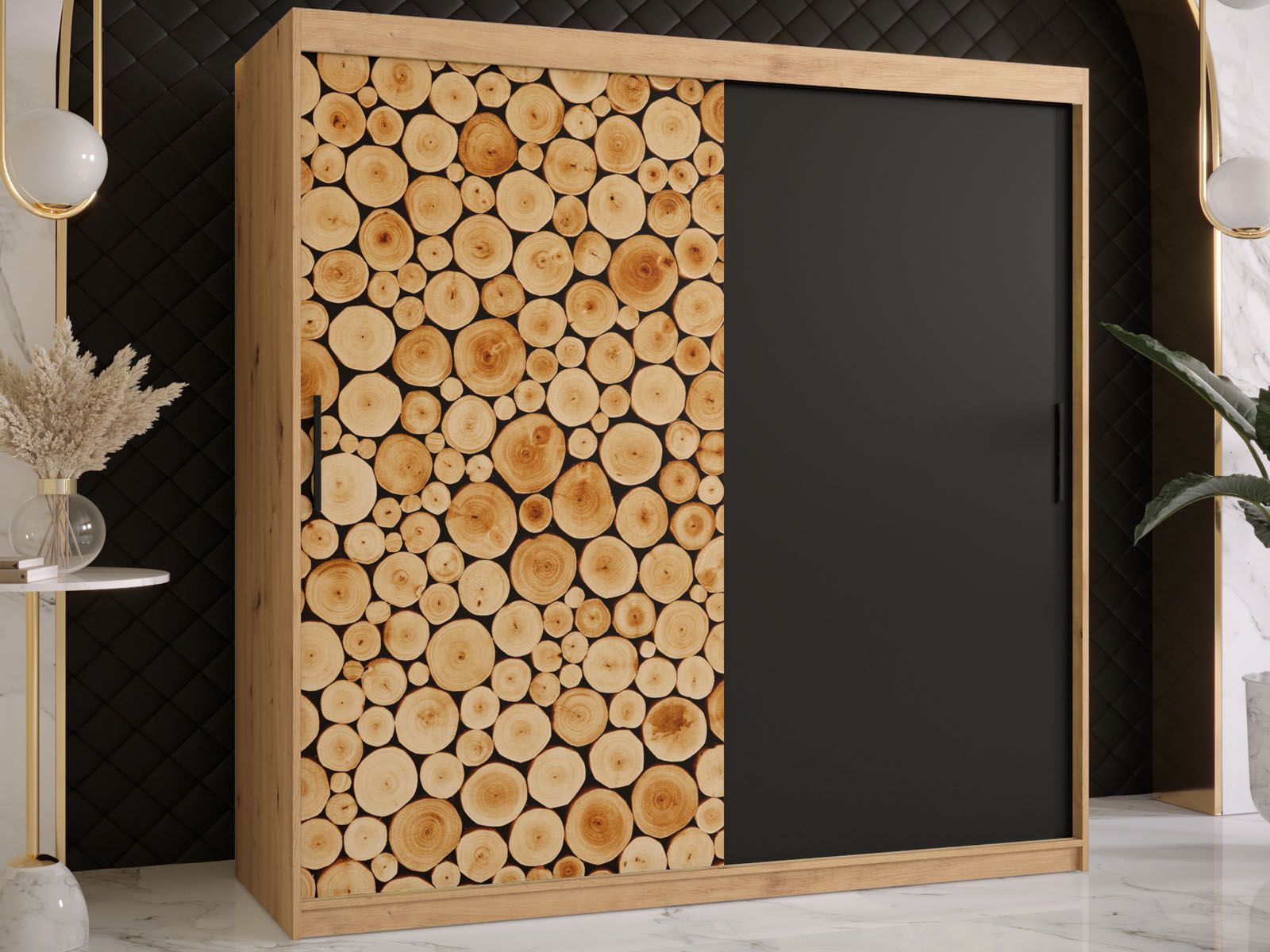 Armoire SOSNY 2 portes coulissantes 180 cm chêne artisan