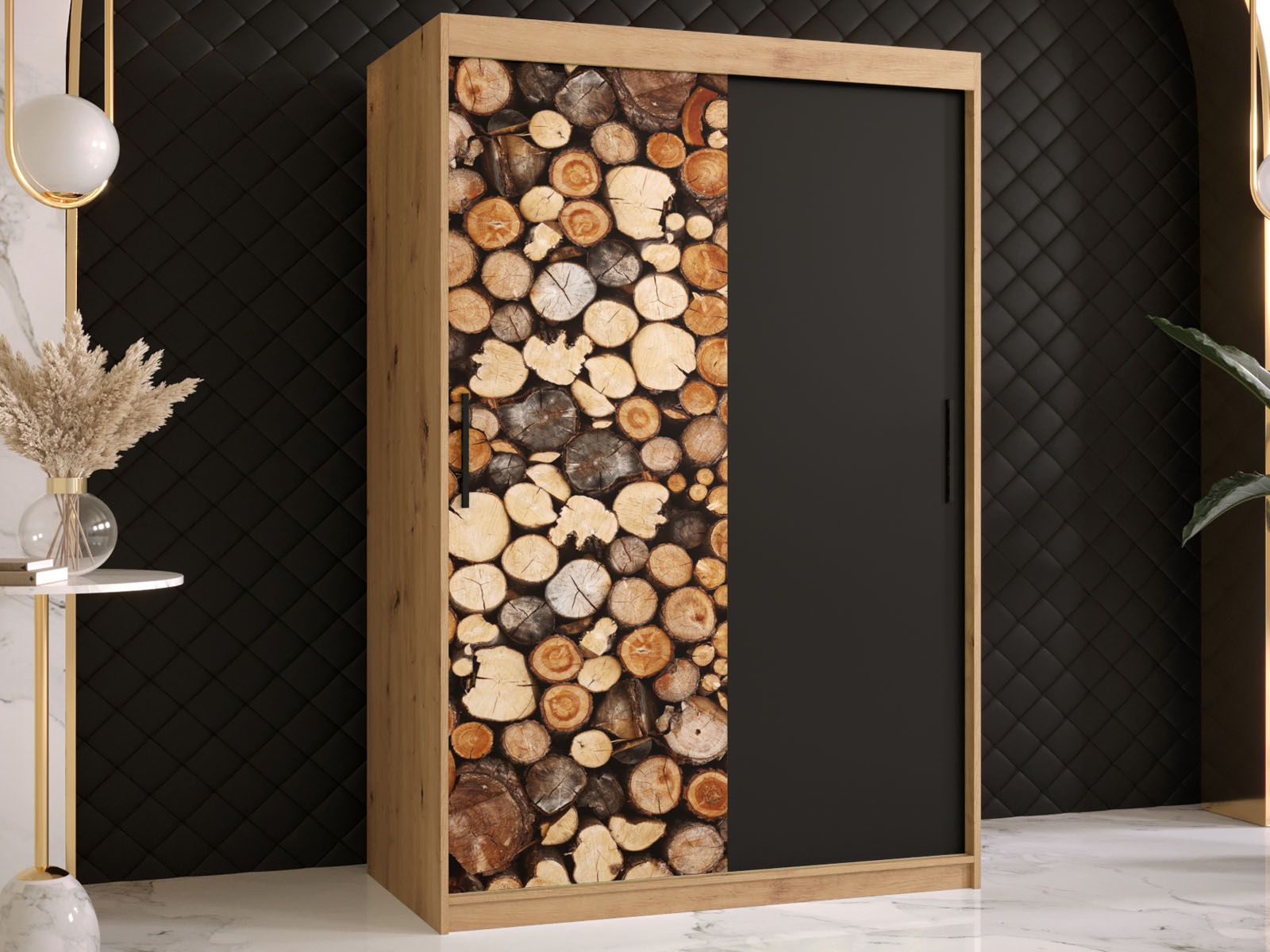 Armoire DREMBO 2 portes coulissantes 120 cm chêne artisan