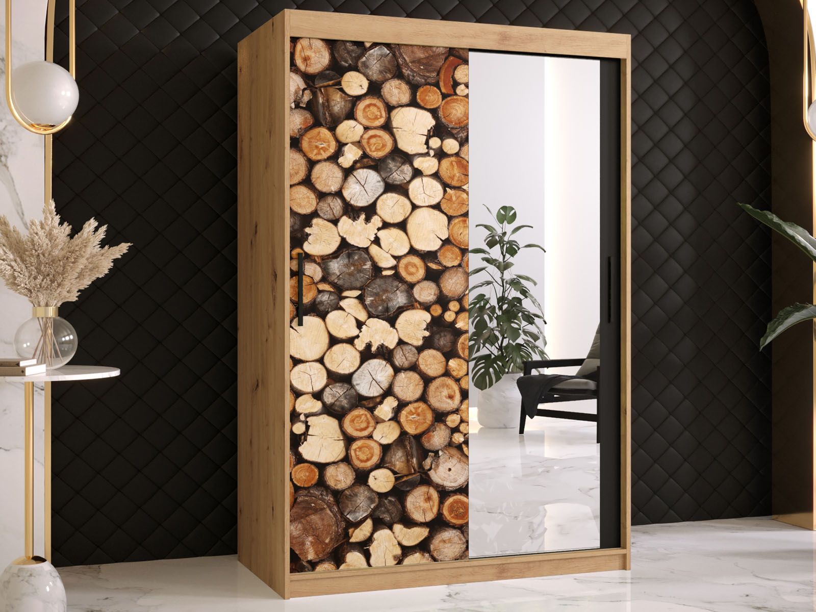 Armoire DREMBO 2 portes coulissantes 120 cm chêne artisan avec miroir