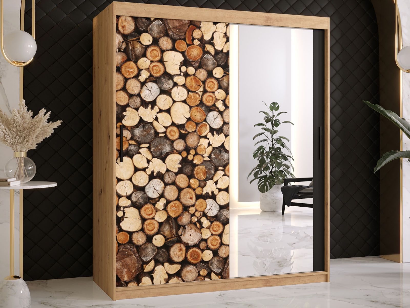 Armoire DREMBO 2 portes coulissantes 150 cm chêne artisan avec miroir