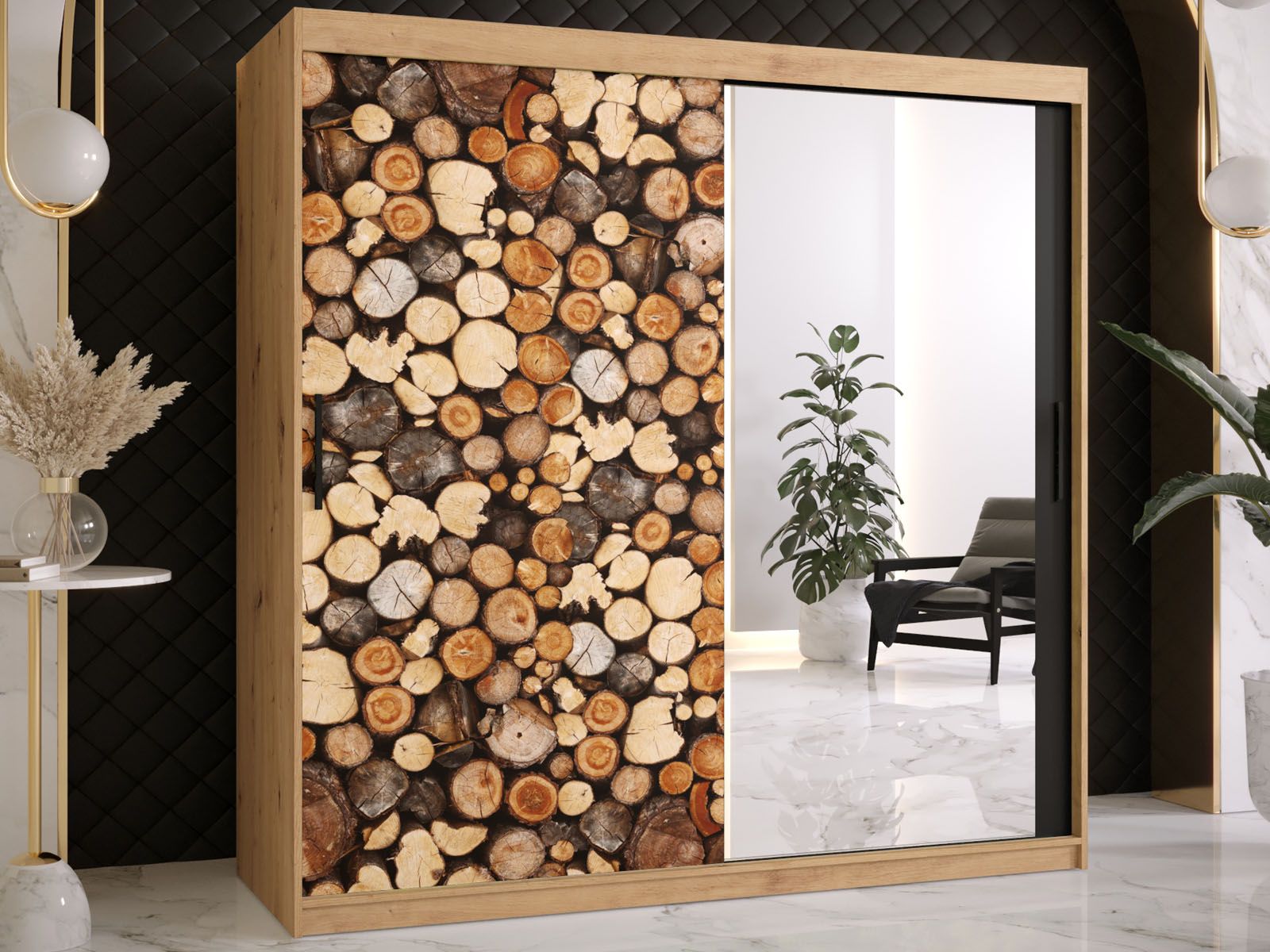 Armoire DREMBO 2 portes coulissantes 180 cm chêne artisan avec miroir