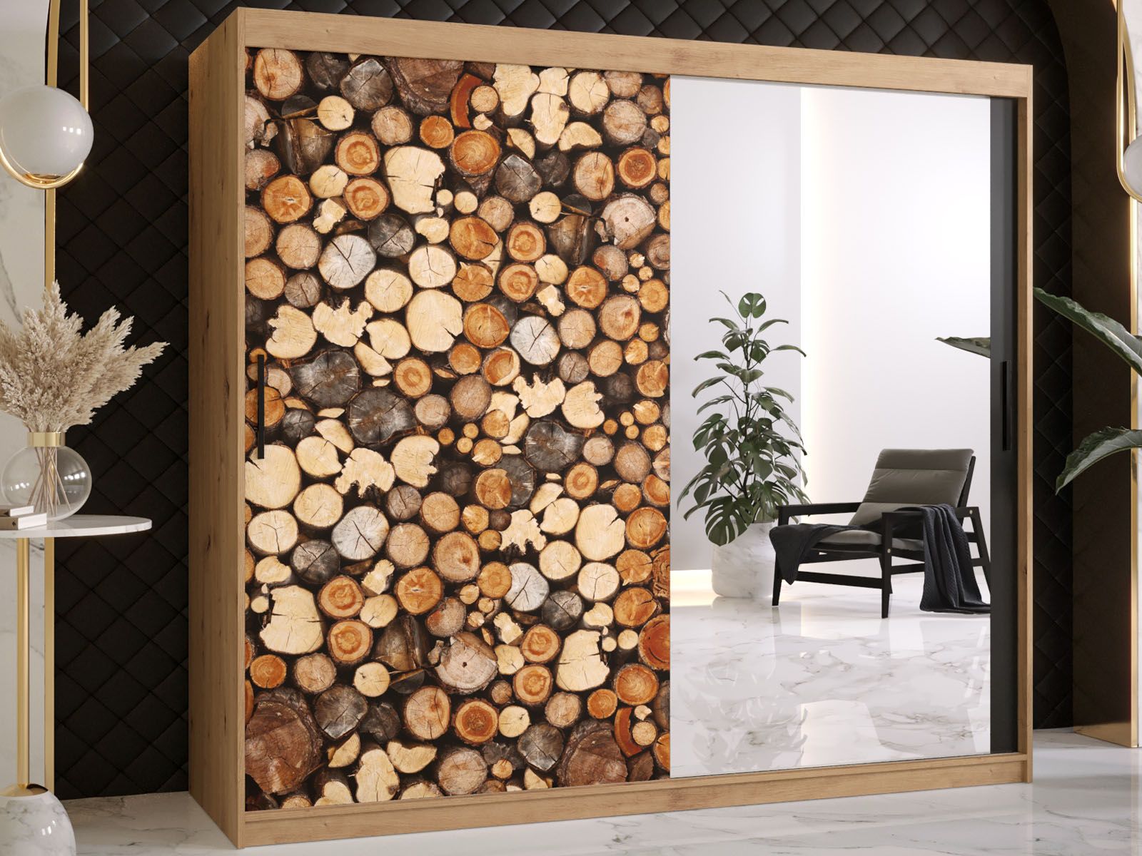 Armoire DREMBO 2 portes coulissantes 200 cm chêne artisan avec miroir