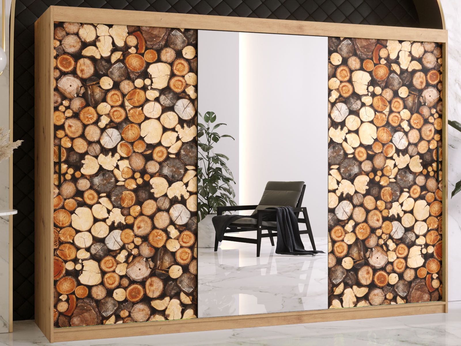 Armoire DREMBO 3 portes coulissantes 250 cm chêne artisan avec miroir