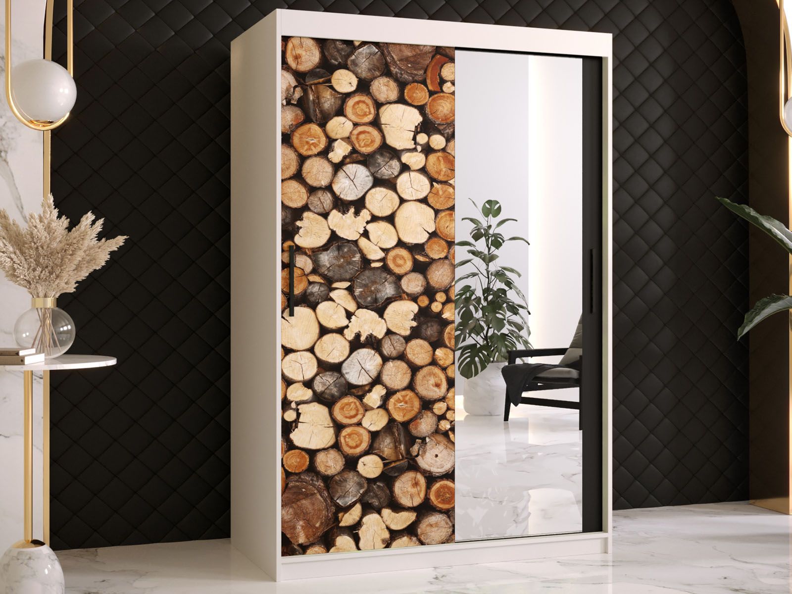 Armoire DREMBO 2 portes coulissantes 120 cm blanc avec miroir