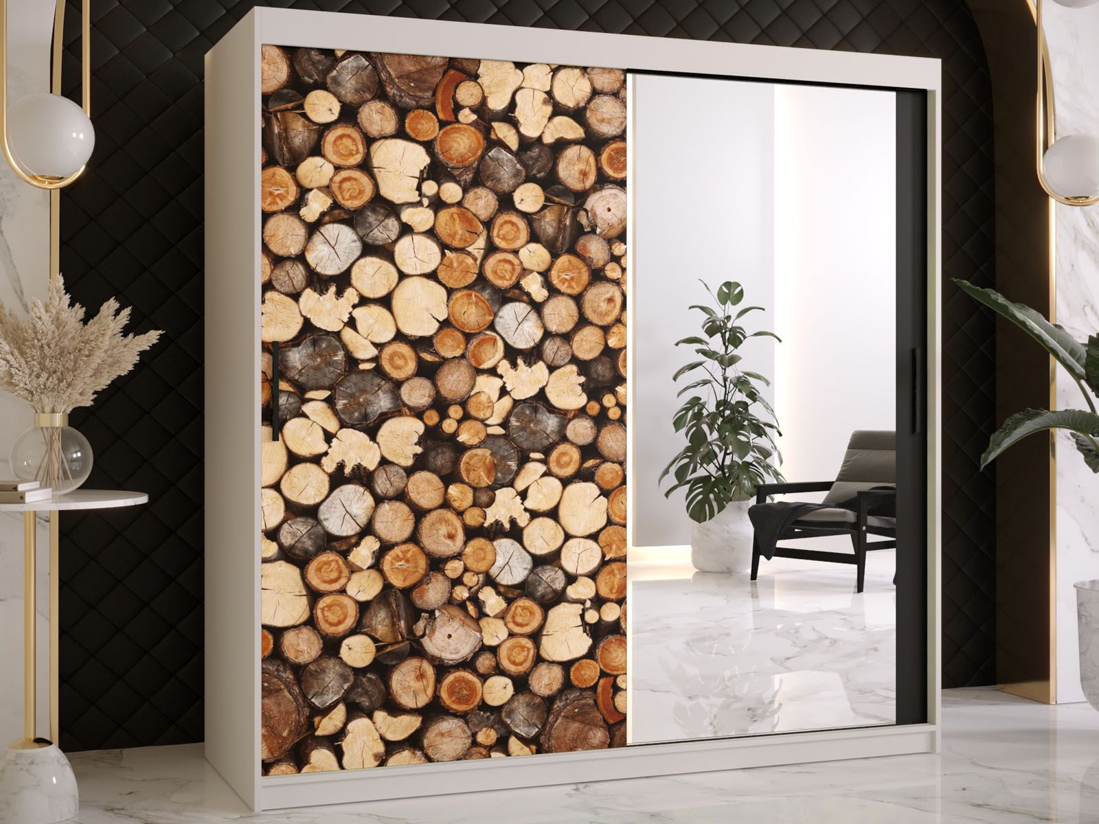 Armoire DREMBO 2 portes coulissantes 180 cm blanc avec miroir