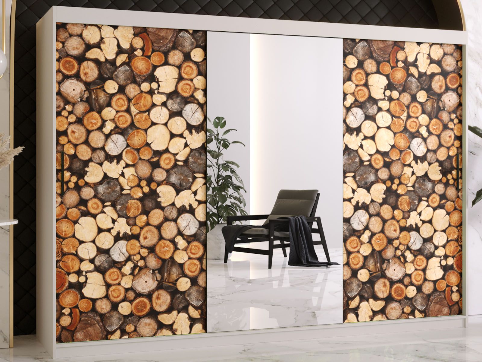 Armoire DREMBO 3 portes coulissantes 250 cm blanc avec miroir