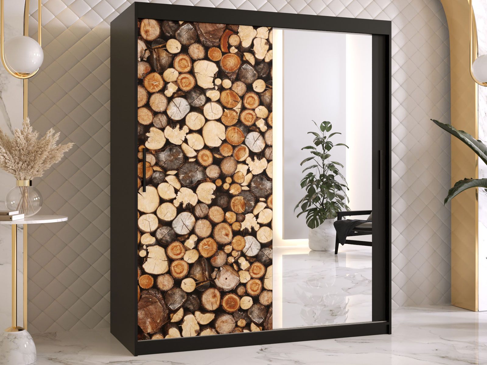 Armoire DREMBO 2 portes coulissantes 150 cm noir avec miroir