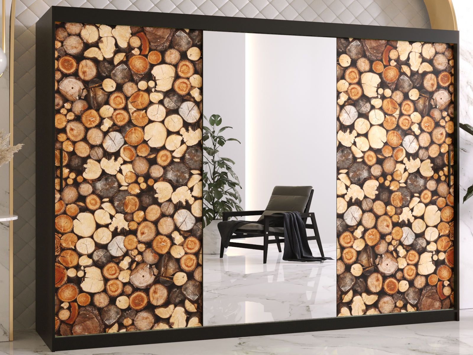 Armoire DREMBO 3 portes coulissantes 250 cm noir avec miroir