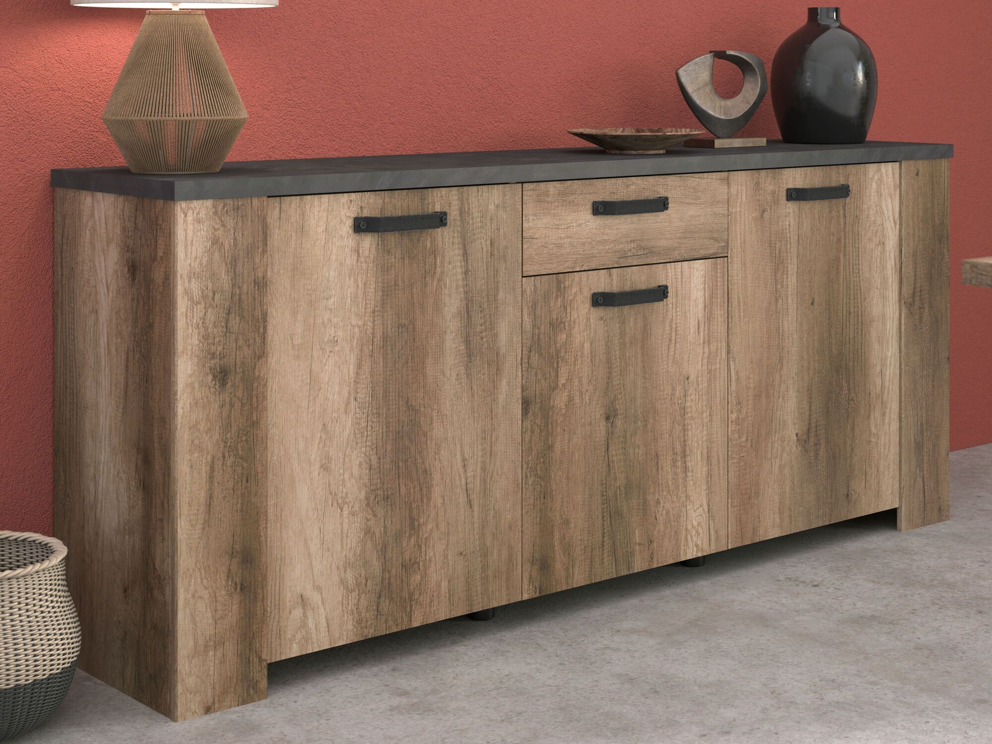 Buffet/bahut TORBJORN 3 portes 1 tiroir chêne authentic