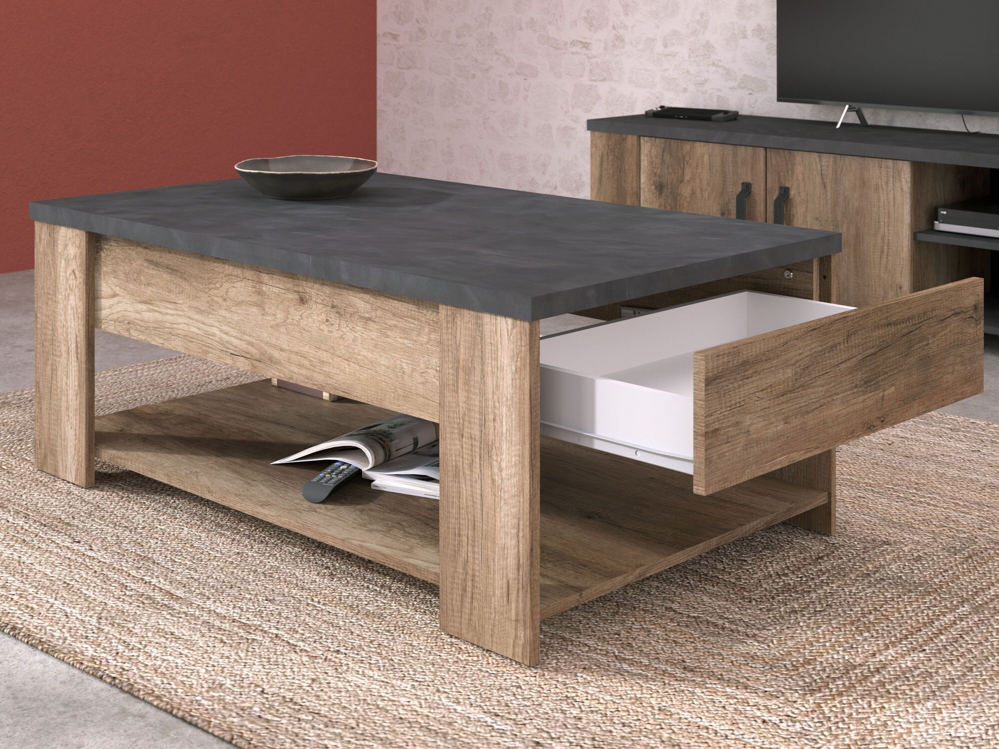 Table basse TORBJORN 1 tiroir chêne authentic