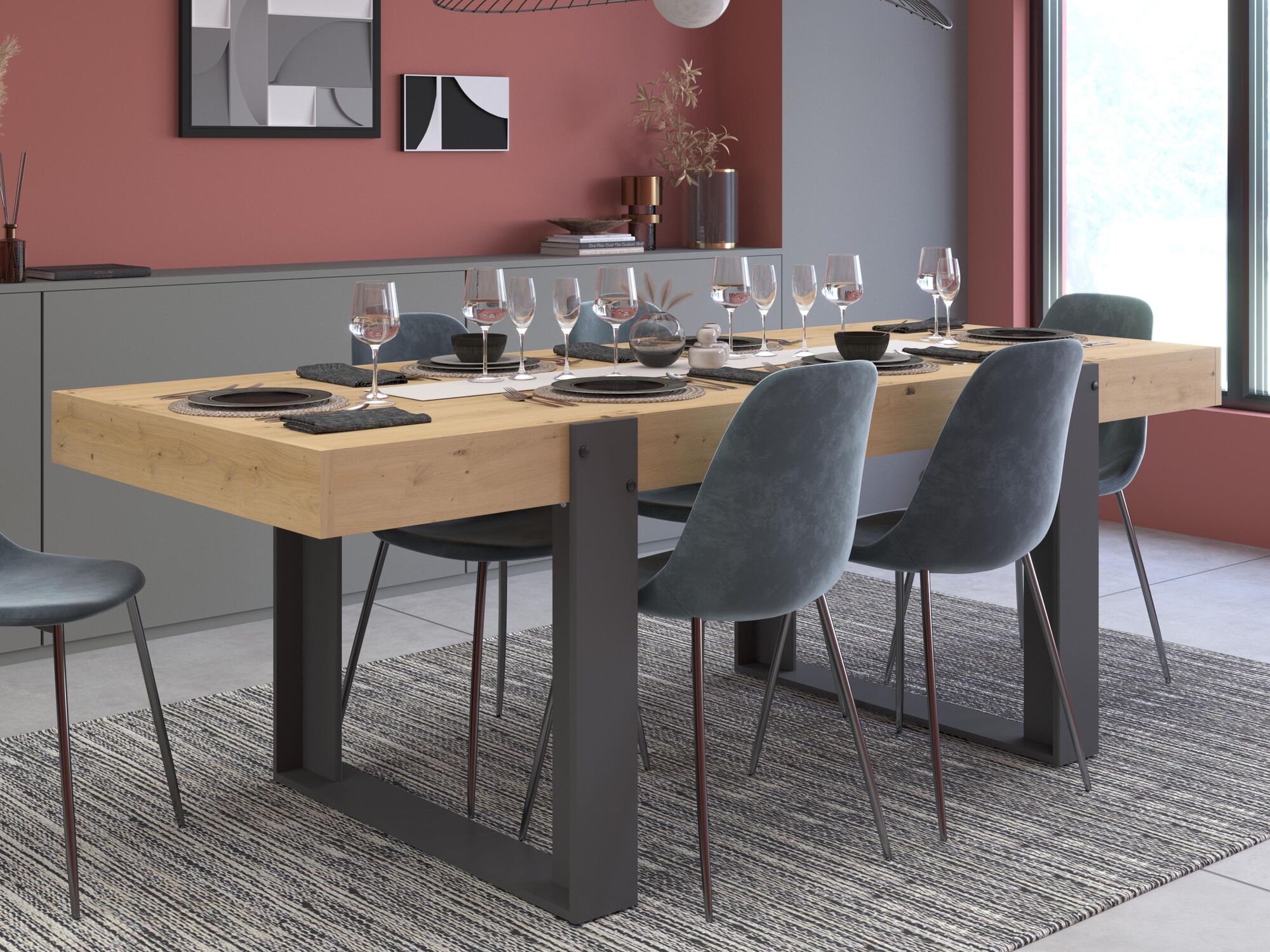 Table design TRAVIS chêne artisan