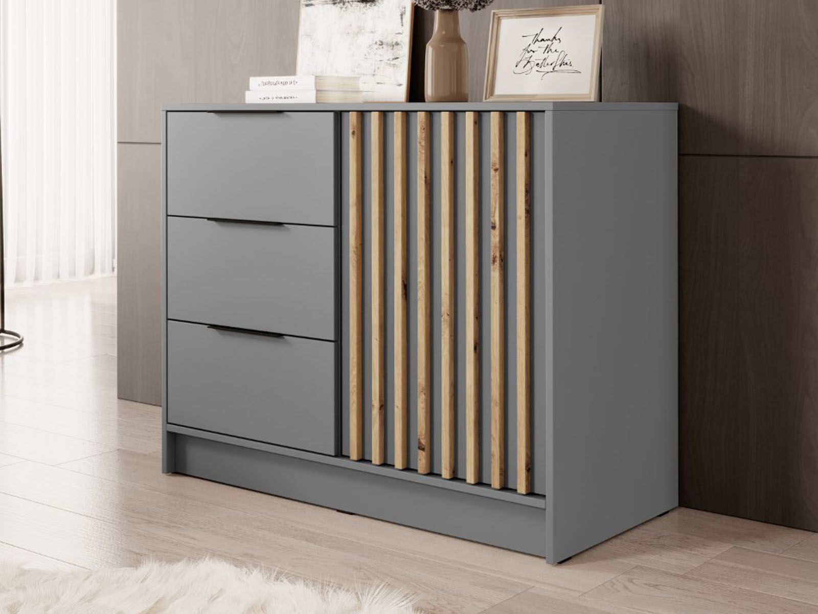 Buffet/bahut MELINDA 1 porte 3 tiroirs gris