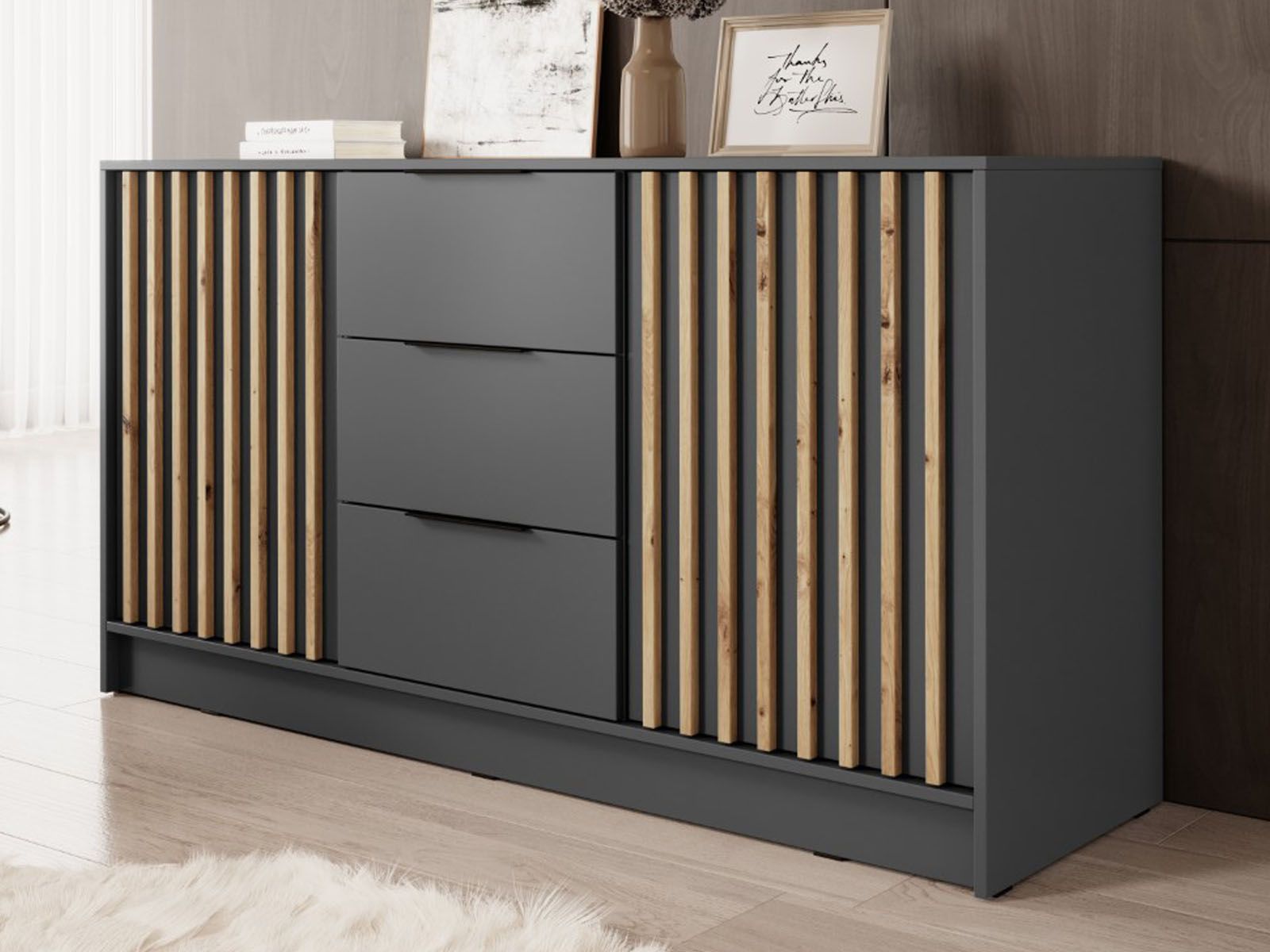 Buffet/bahut MELINDA 2 portes 3 tiroirs anthracite