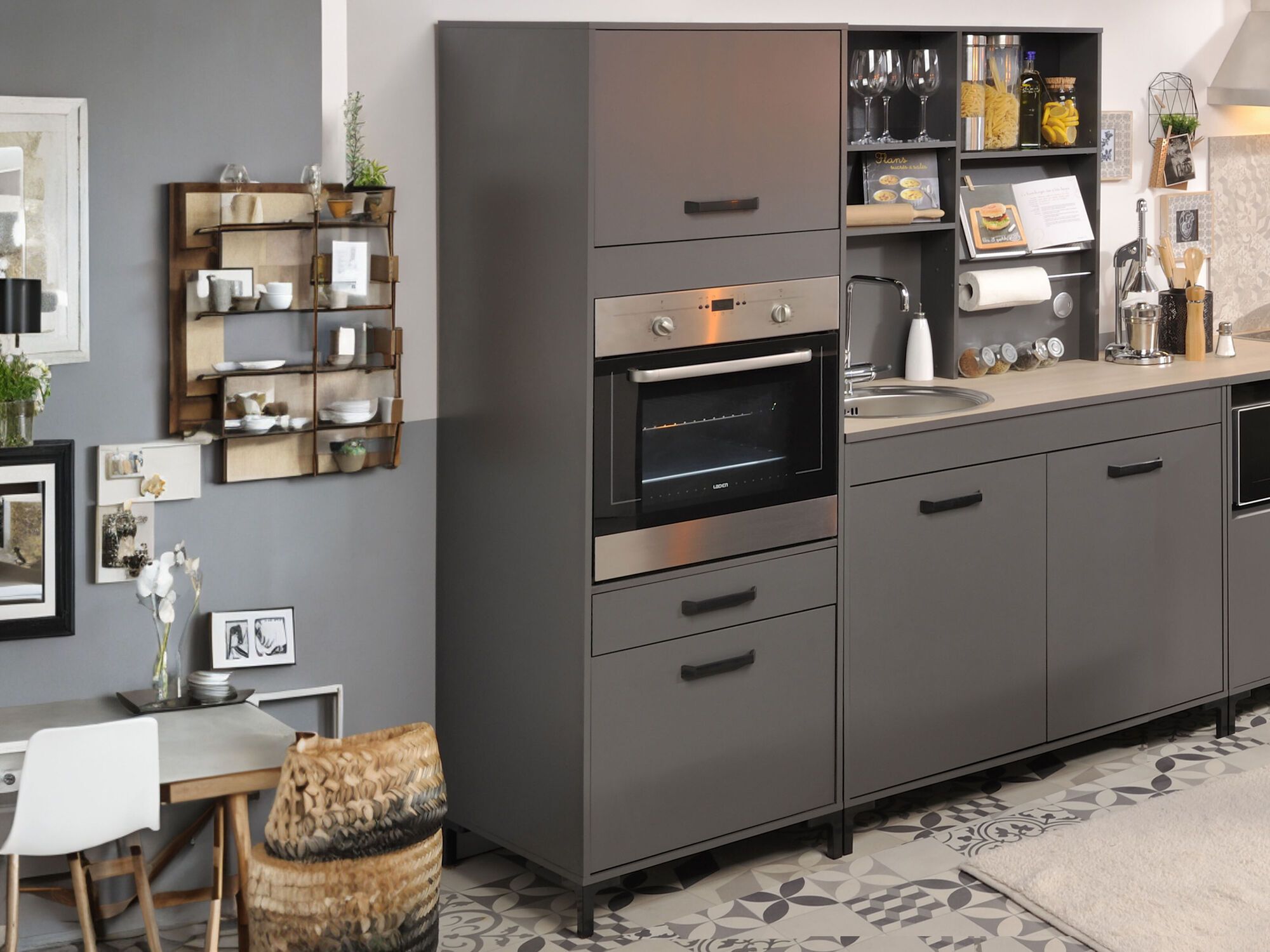 Colonne MOUSSAKA 2 portes 1 tiroir gris